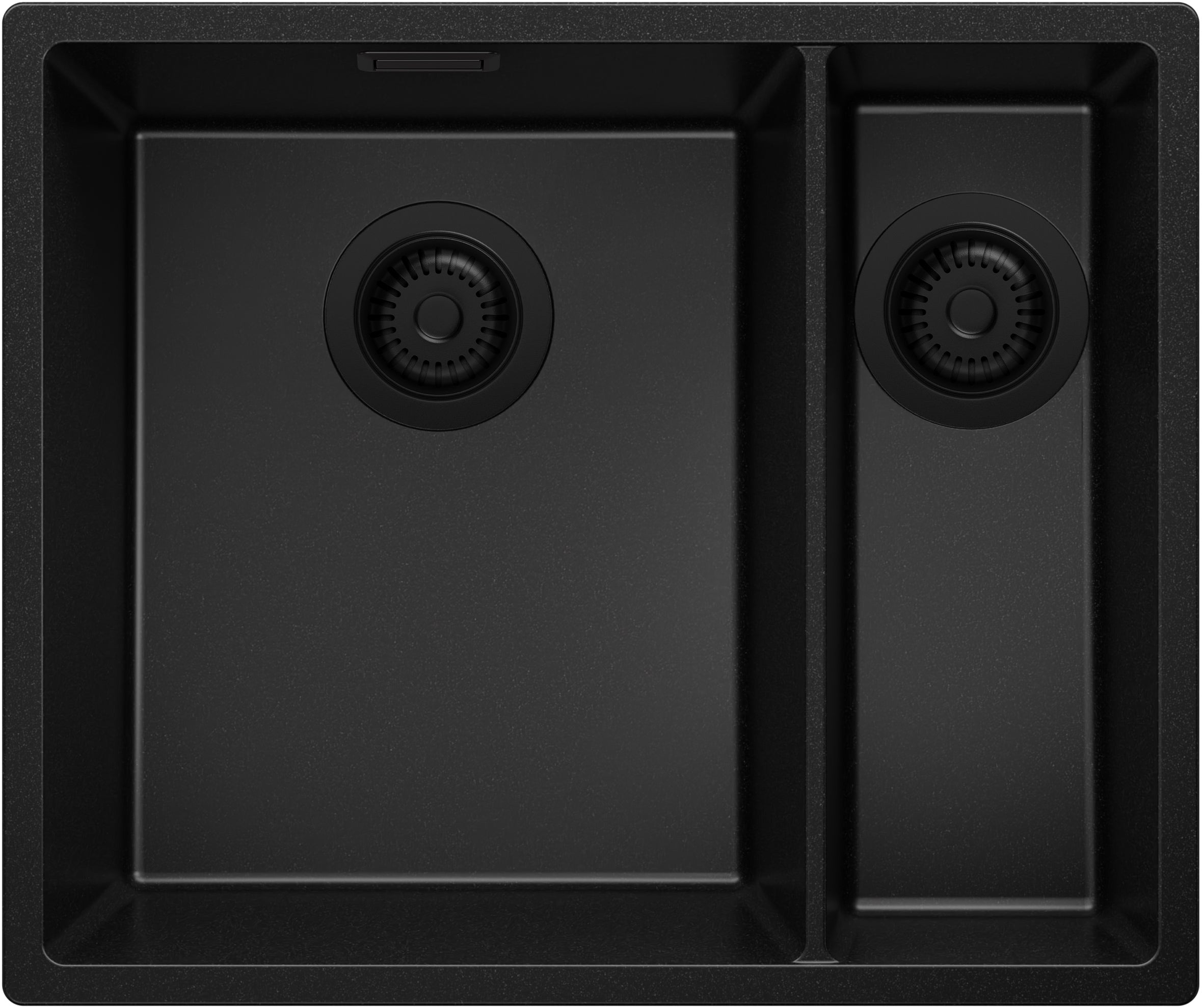 Zlewozmywak podblatowy Cały Czarny 56x47cm, Zlew Kuchenny 1,5 Komorowy + Syfon, do szafki od 60cm - Londyn Duo PRIMAGRAN