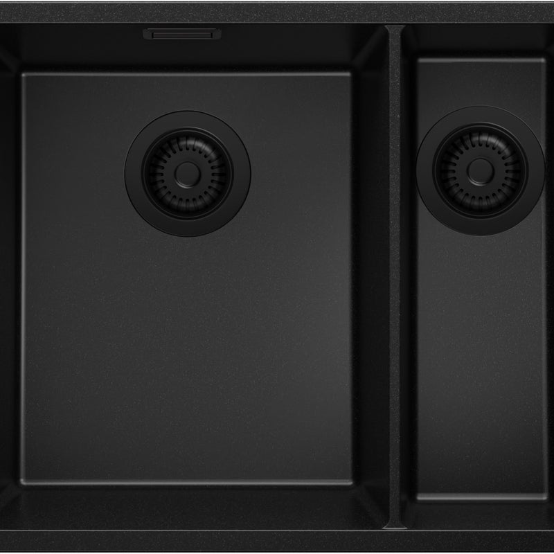 Zlewozmywak podblatowy Cały Czarny 56x47cm, Zlew Kuchenny 1,5 Komorowy + Syfon, do szafki od 60cm - Londyn Duo PRIMAGRAN