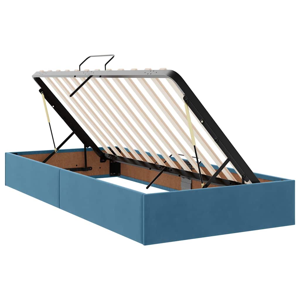 Lit avec rangement et matelas bleu foncé 180 x 200 cm en velours - 6