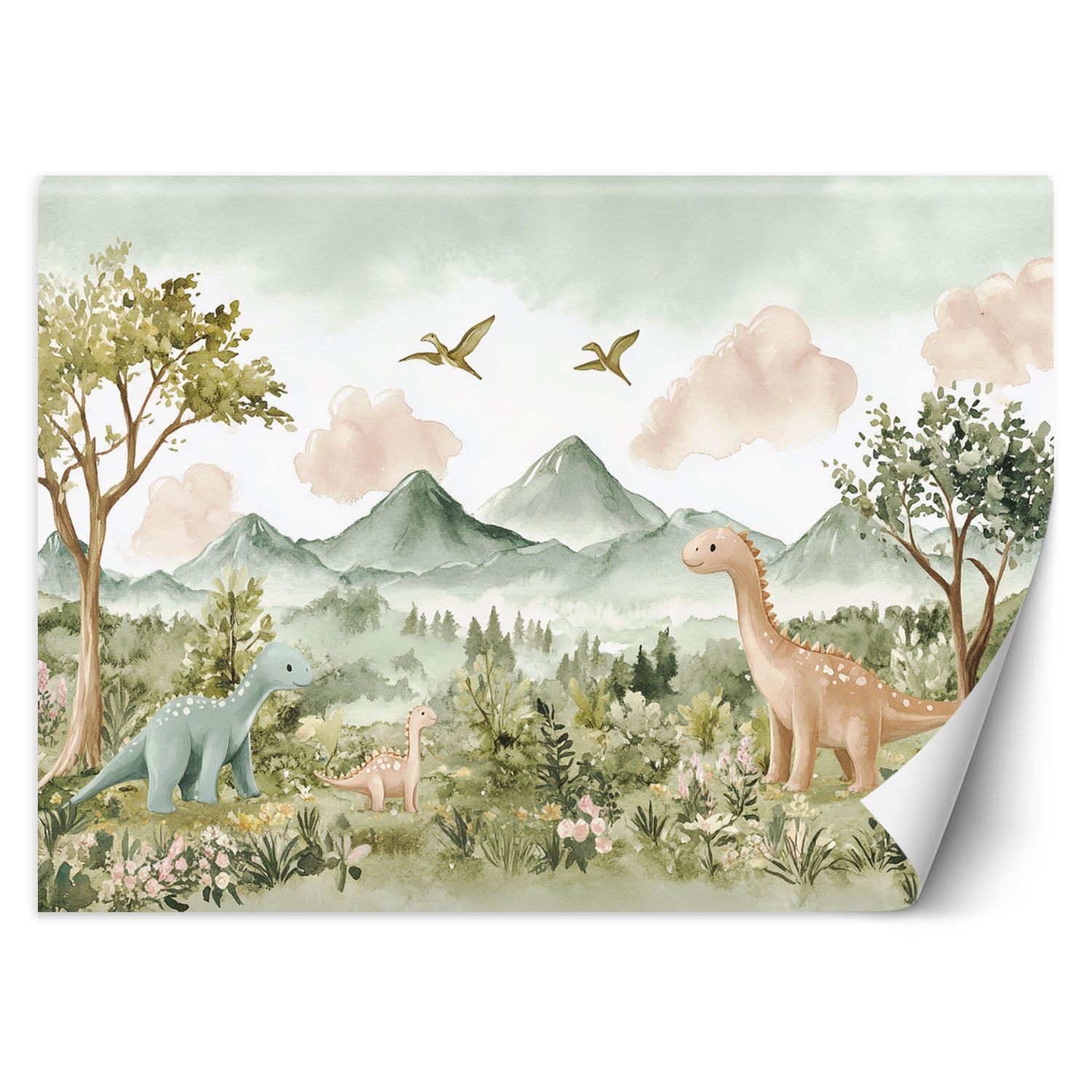 Fototapety do pokoju dziecięcego, Wesołe Dinozaury Pejzaż górski 100x70