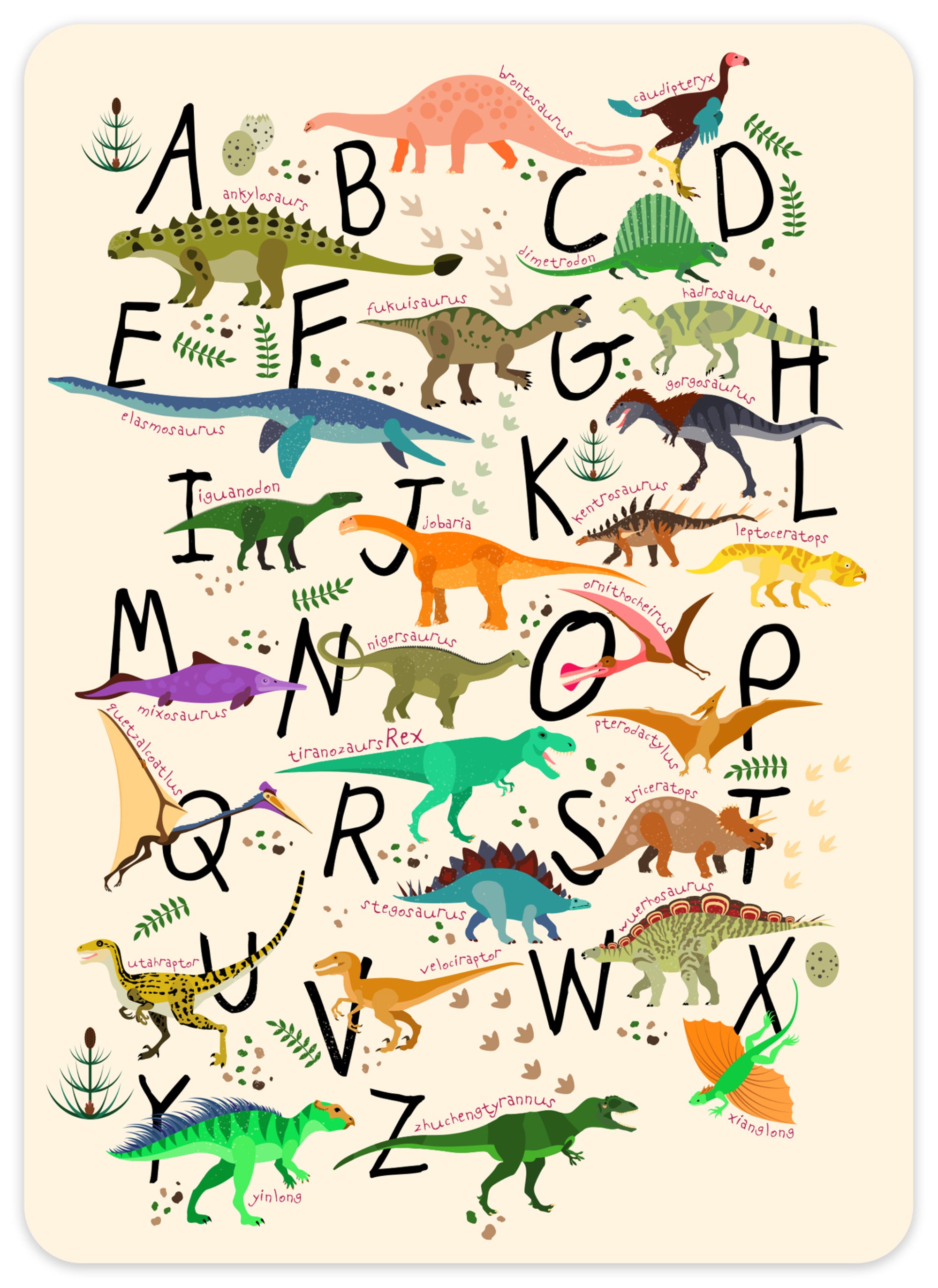 Dziecięcy dywan winylowy ABC dinos 100x140 cm - PVC antypoślizgowy, winylowy do pokoju dziecięcego, ognioodporny i zmywalny