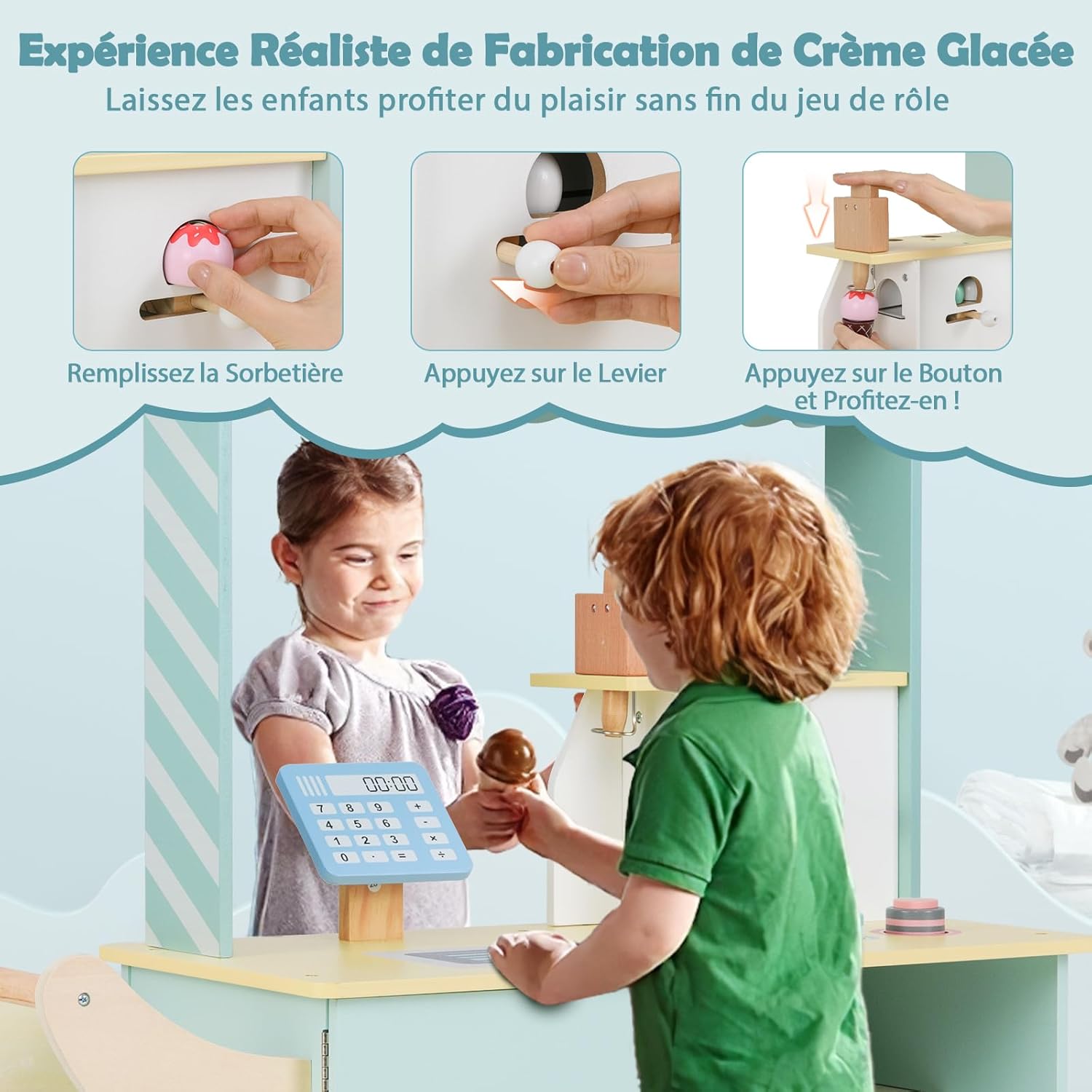 Chariot à Glaces GOPLUS – Distributeur, Roues, Accessoires – Jeu D'Imitation – 3+ – Vert