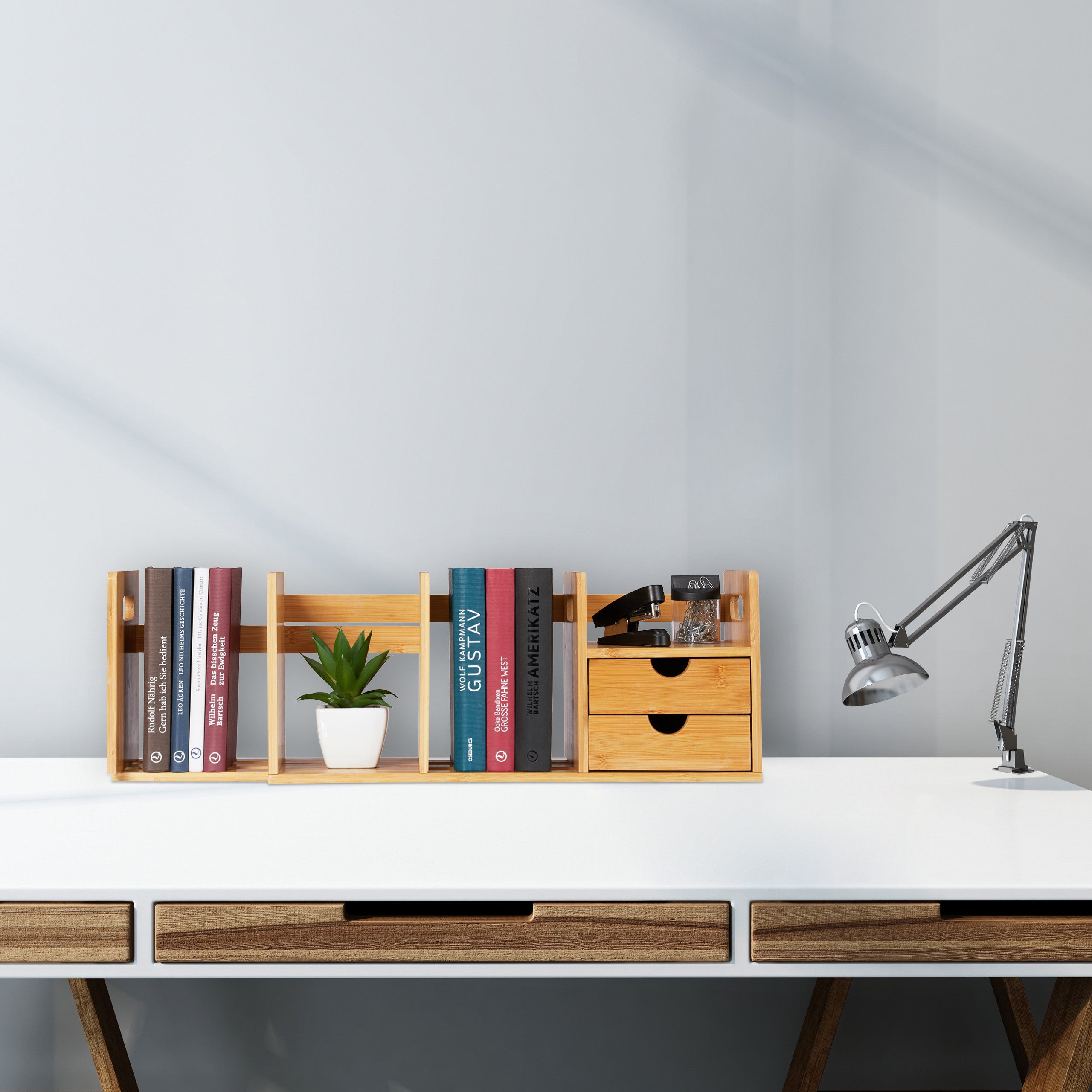 Libreria Da Scrivania In Bamb&ugrave; Fexplendid - Organizer 35x24.5x21cm Per Ufficio O Camera Bambini