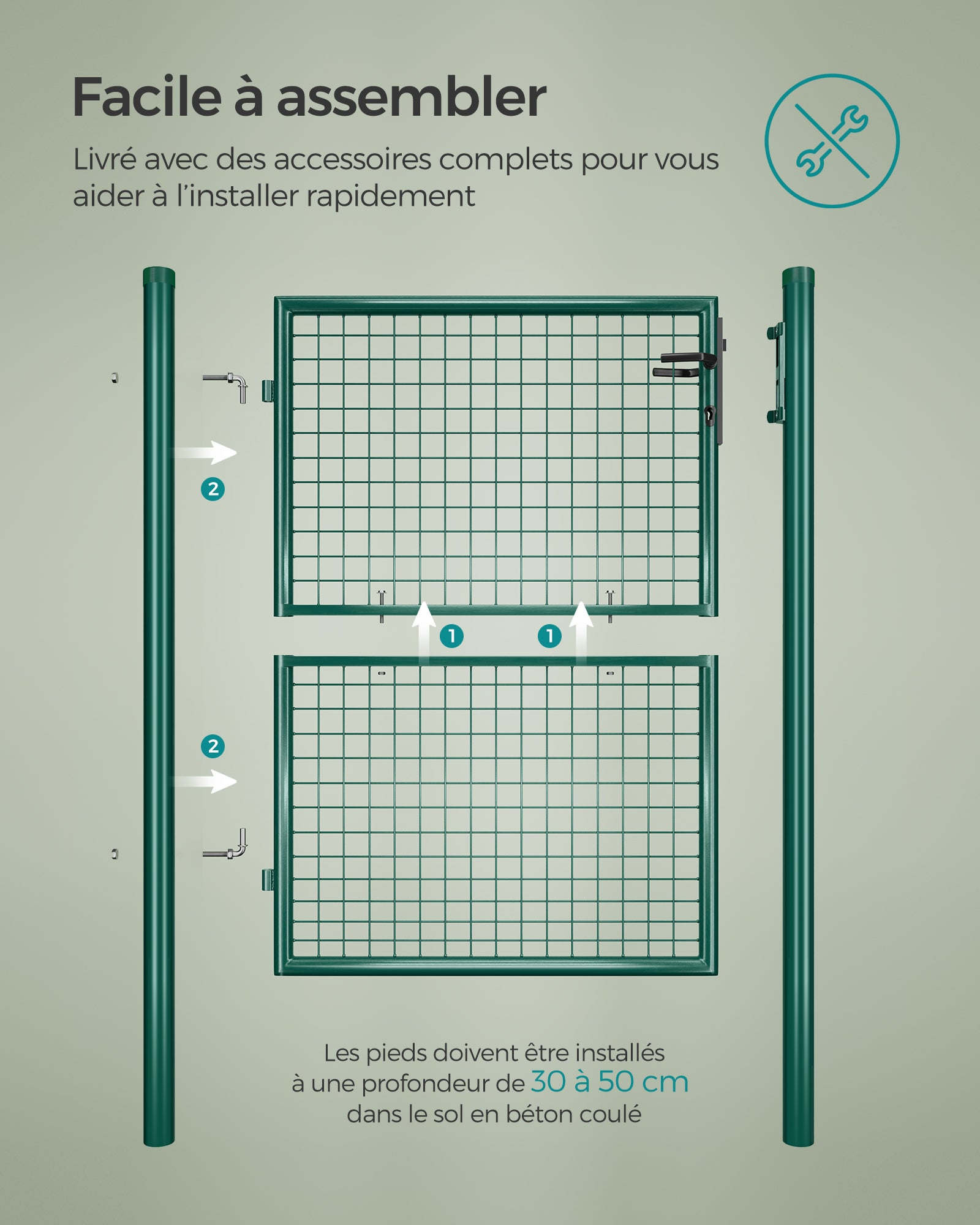 Songmics portillon de jardin 170 x 106 cm avec serrure maille métallique vert - 7
