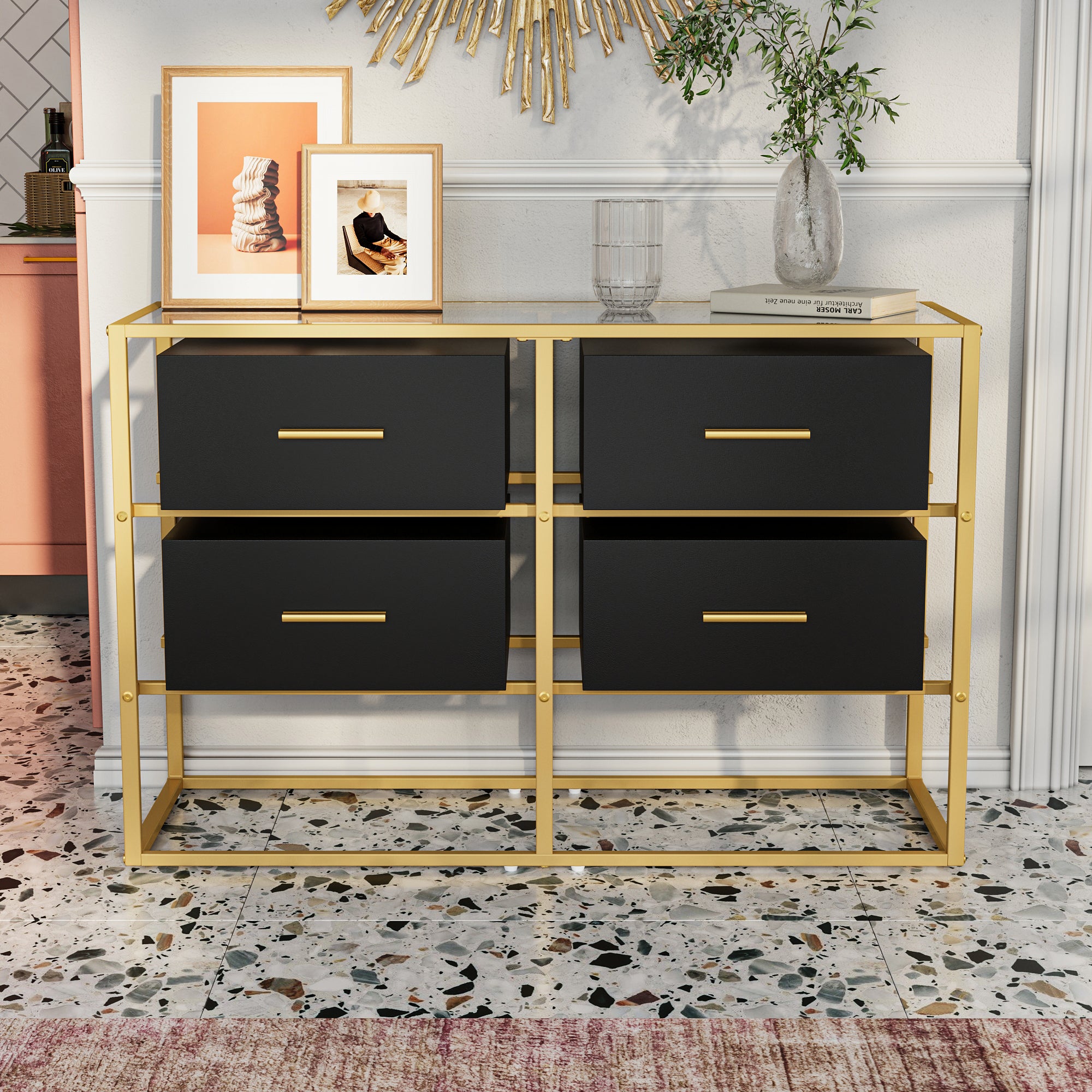 Commode De Chambre Avec 4 Tiroirs Et Plateau En Verre Meuble D Entr e Commode De Chambre Avec 4 Tiroirs Et Plateau En Verre Meuble D Entr e