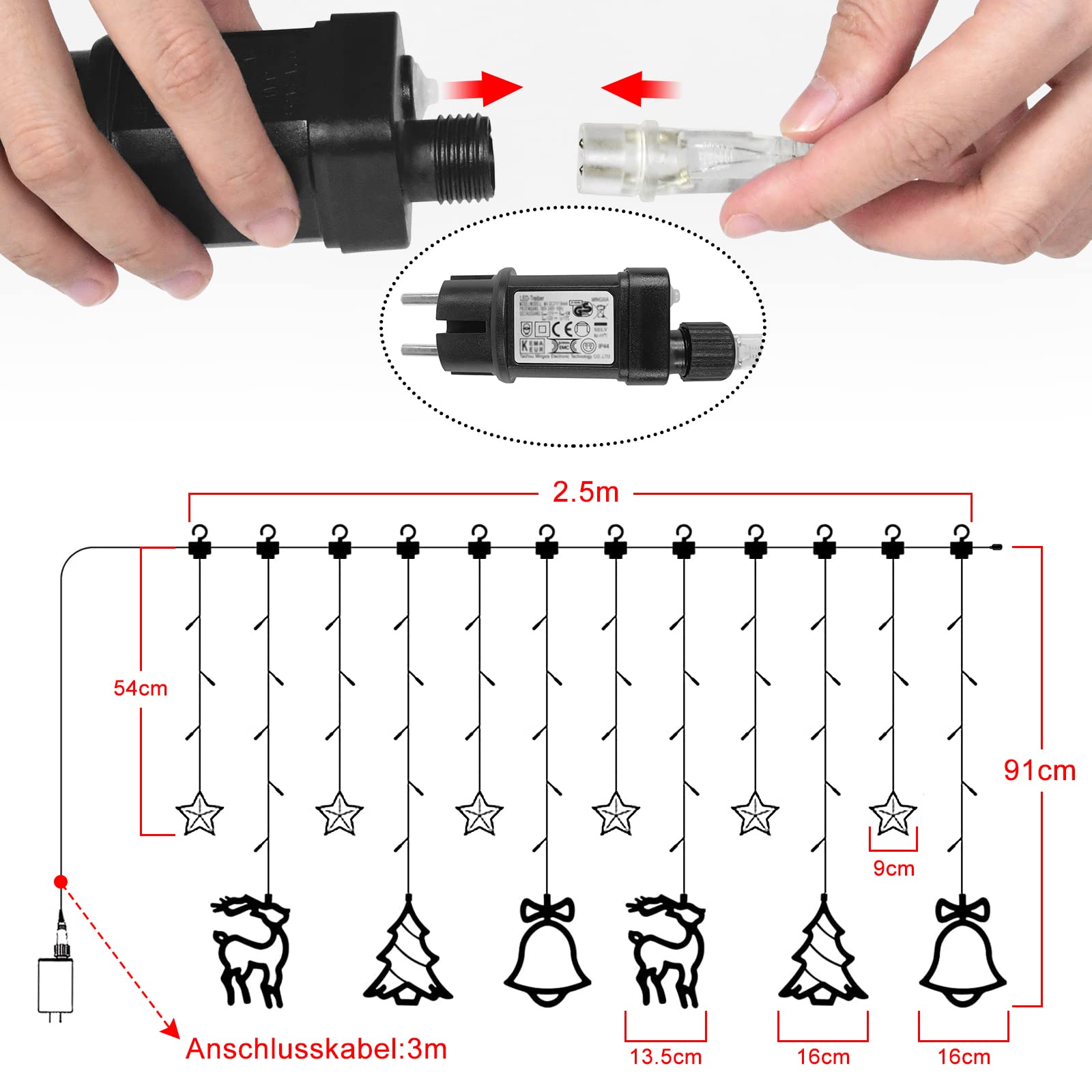 Guirlande Lumineuse Noël pour Intérieur Exterieur - 138 LED String Lights 8 Modes Guirlande de LED aver Étoiles & motifs de Noël, IP44 - Blanc Chaud - 3