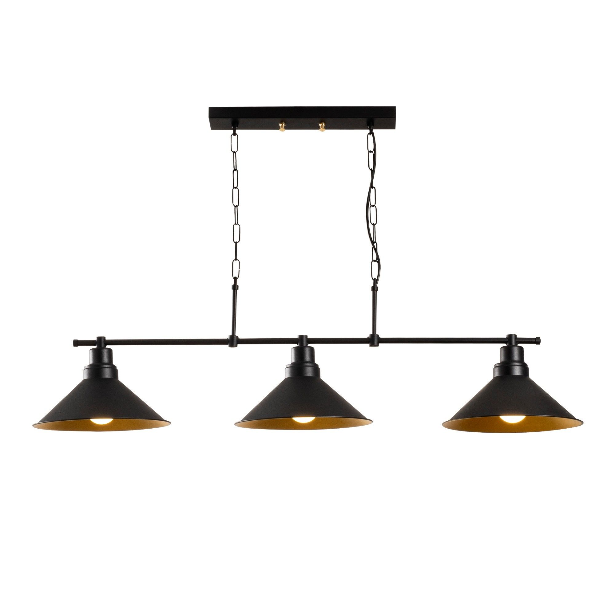 Metalowa lampa wisząca SIVANI w industrialnym stylu – 3 abażury – 108 × 55 cm (szer. × wys.) – kolor czarny