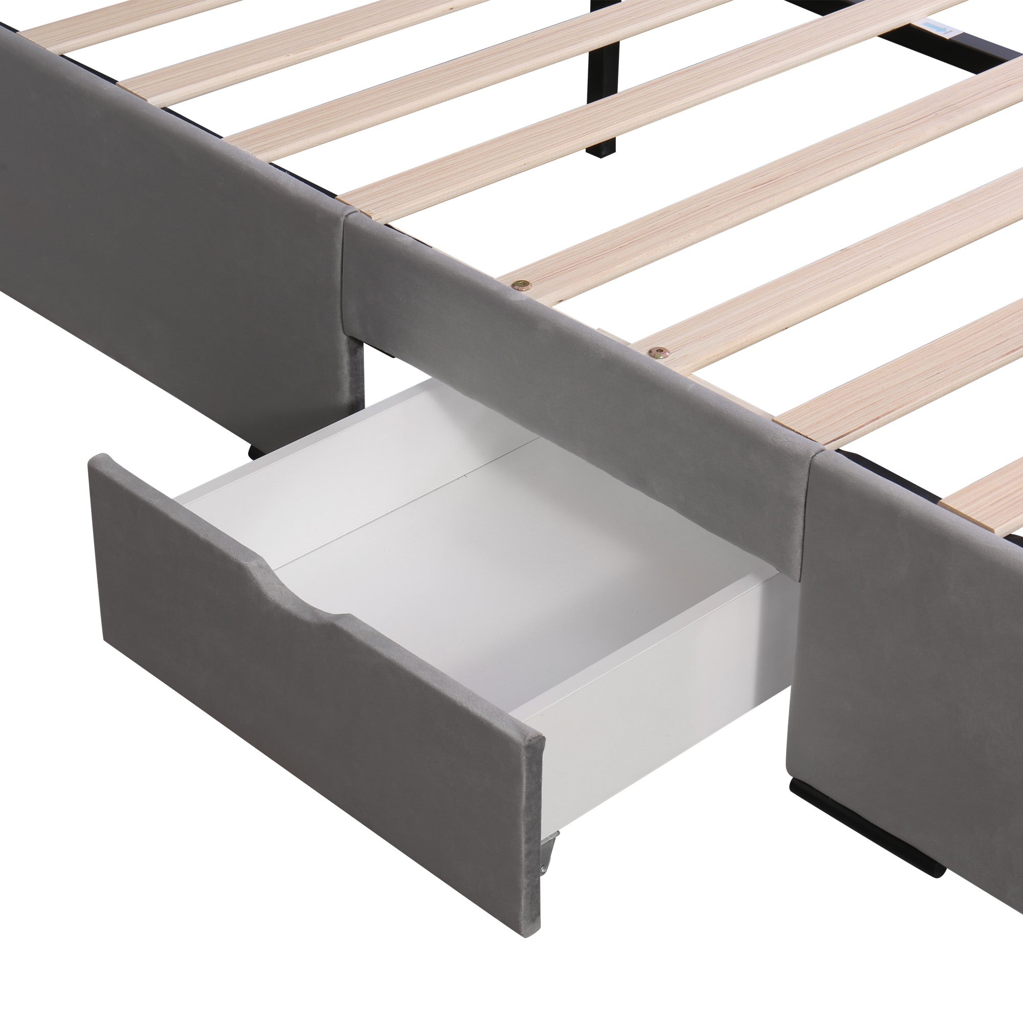 Cama con cabecero - 140 x 200 cm - 4 cajones - terciopelo - somier de láminas - color gris - 7