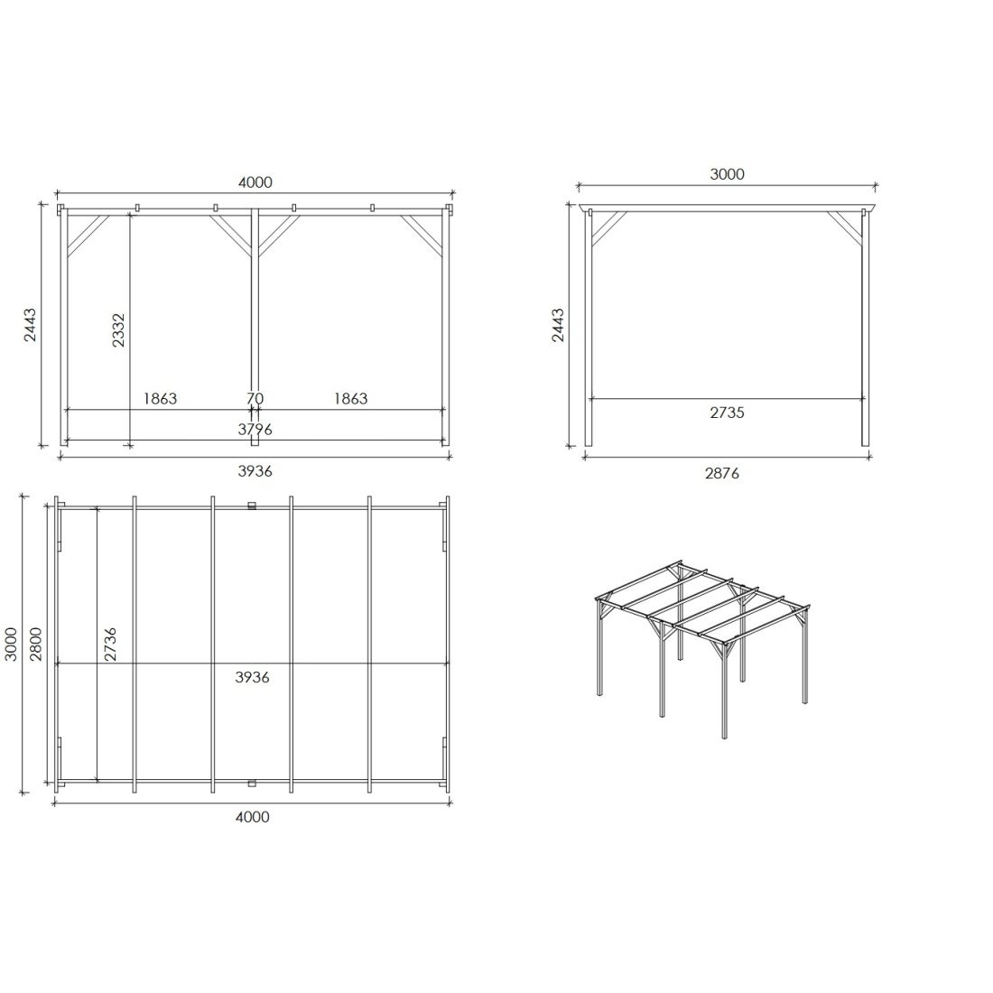 Carport, abri de voiture 3x4 m - 12 m2 - CAR13 - ALTANKA - 2