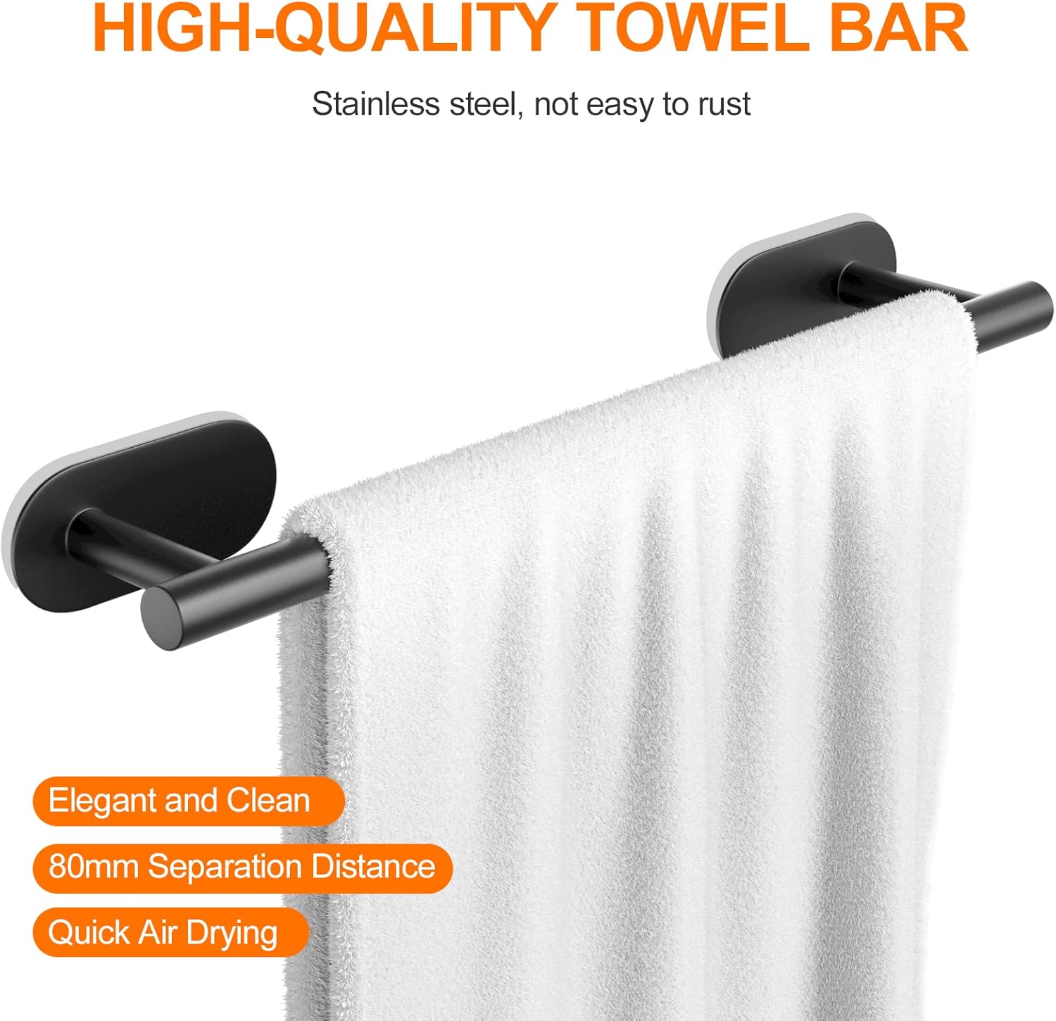 Porte-Serviettes Mural LYL Sans Percage - Noir Mat - 6 Crochets + Garde-Corps - Salle De Bain