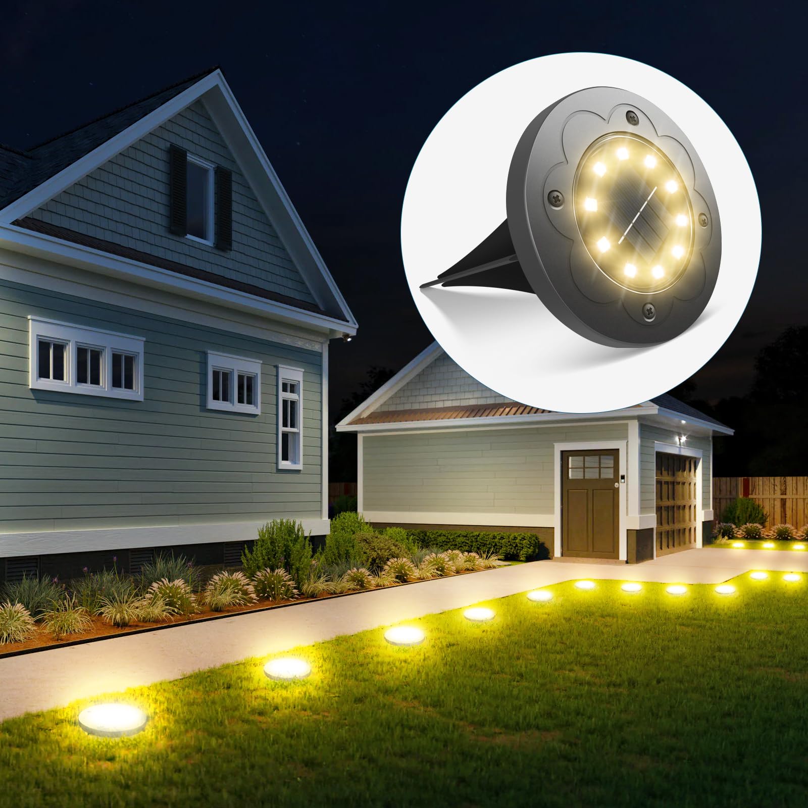 SunTop 4 Pezzi Lampada Solare Da Terra Per Giardino,8 LEDs Luce Sepolta Solare LED Lampade