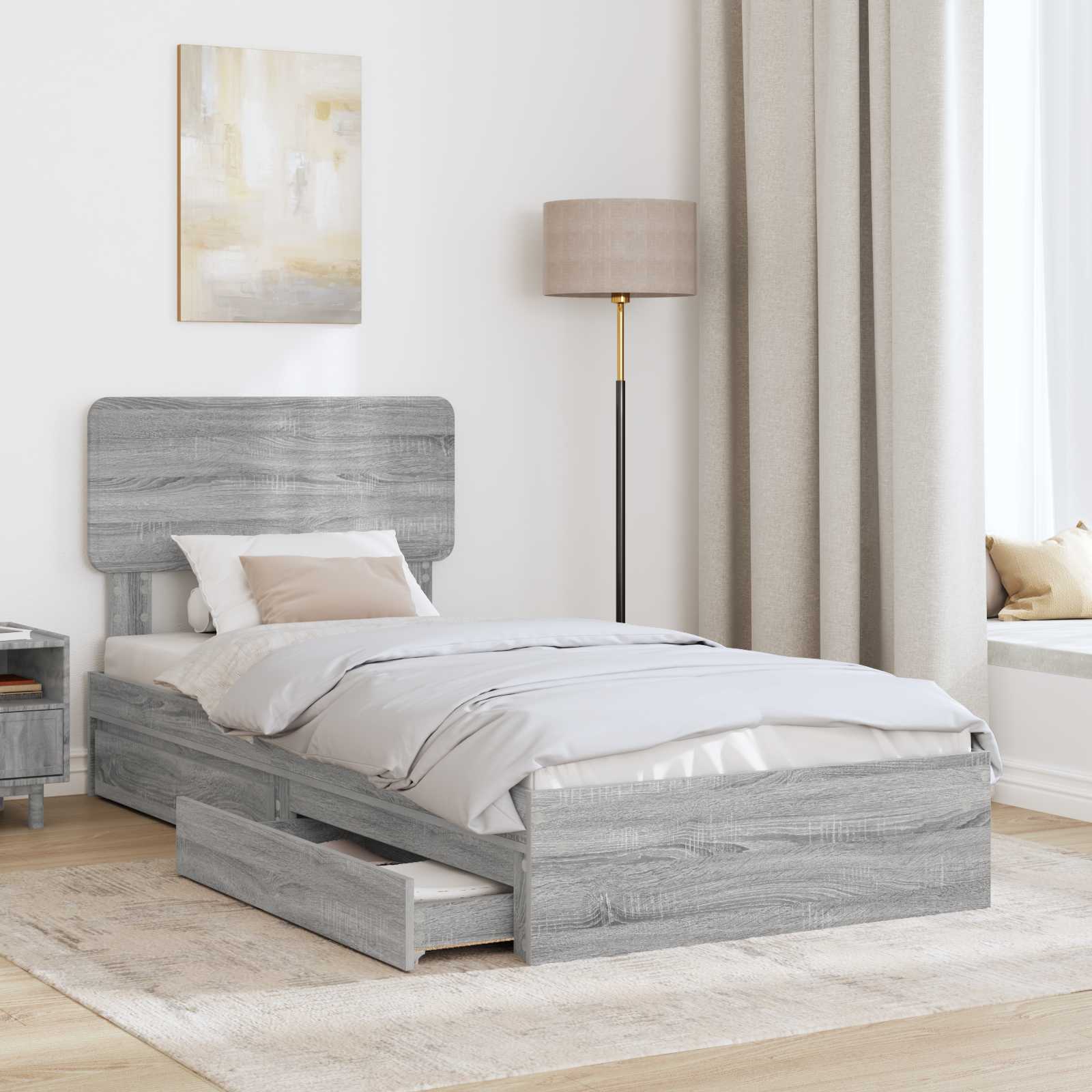 Lit de rangement Gris 90 x 200 cm Panneau de bois - 3