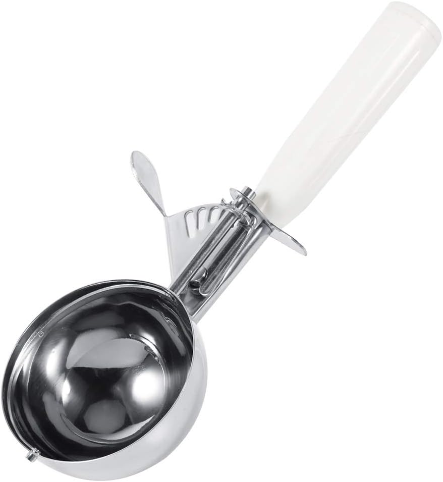 Łyżka do lodów 8 cm, profesjonalna łyżka do lodów z spustem, łyżka do owoców ze stali nierdzewnej, plastikowy uchwyt, do lodów (biała)