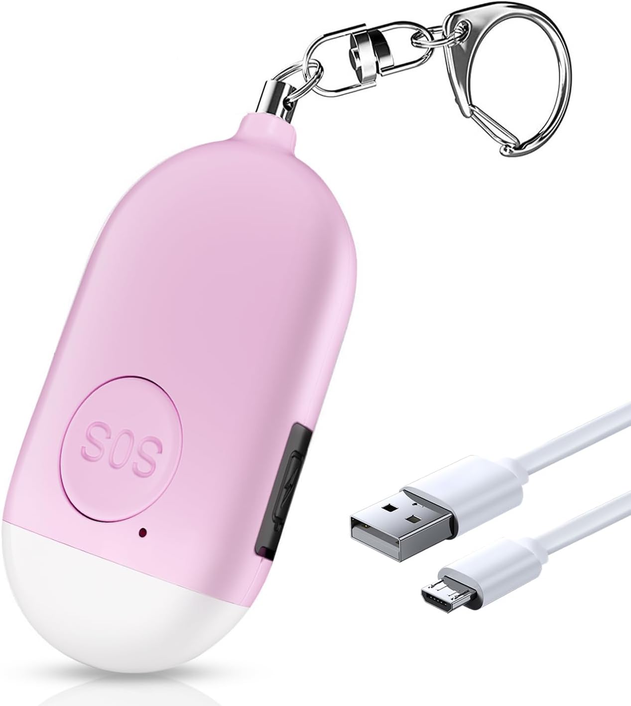 1 alarm osobisty, syrena wielokrotnego ładowania, syrena samoobrony 130 dB z awaryjną latarką LED, wodoszczelność IP44, 2 tryby alarmu, różowy