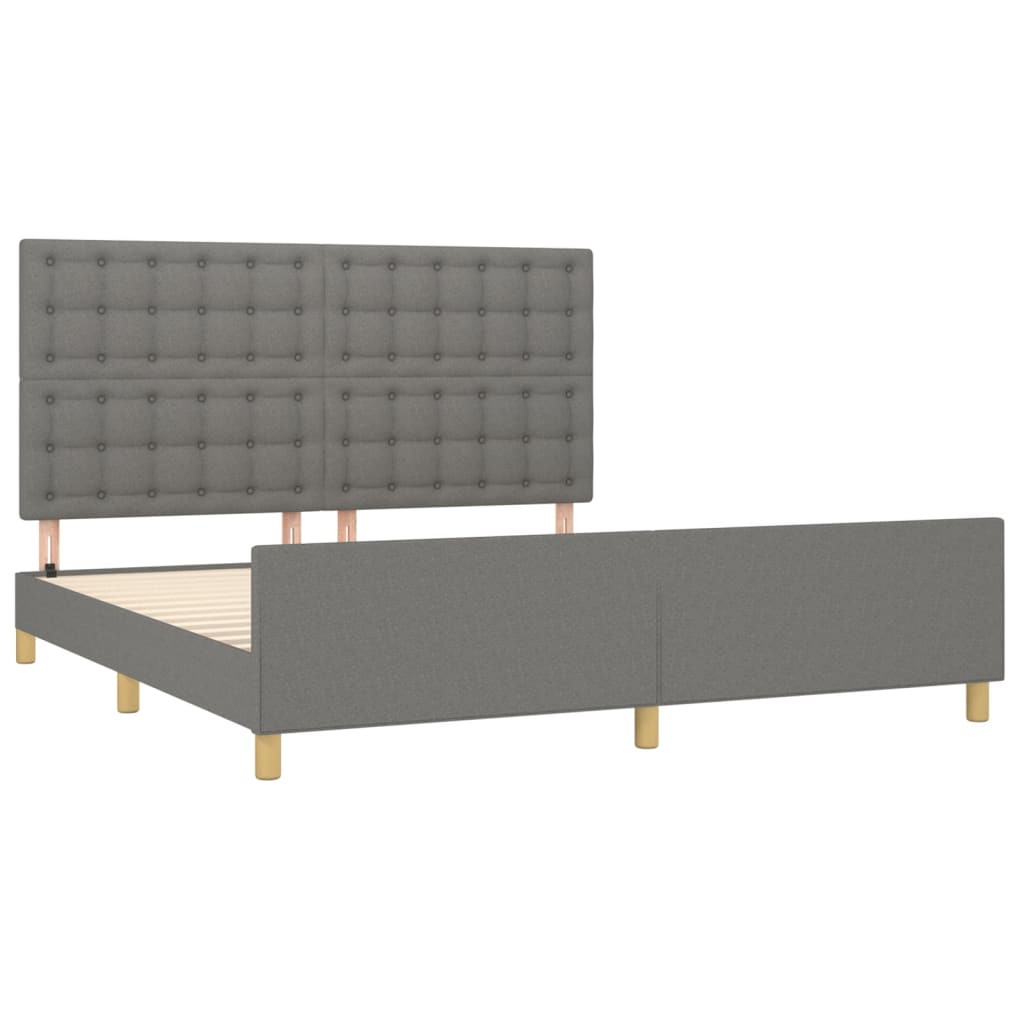 Cadre de lit sans matelas gris foncé tissu - 4