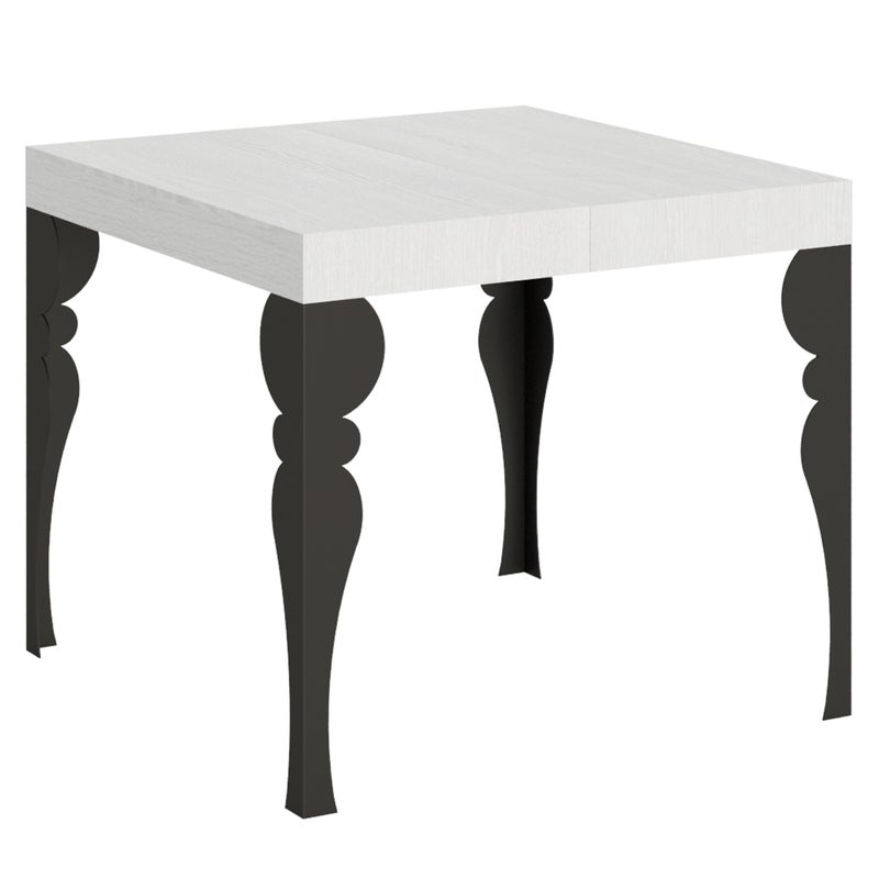 Stół rozkładany Paxon 90x90/246 cm, biały, jesion, rama antracytowa