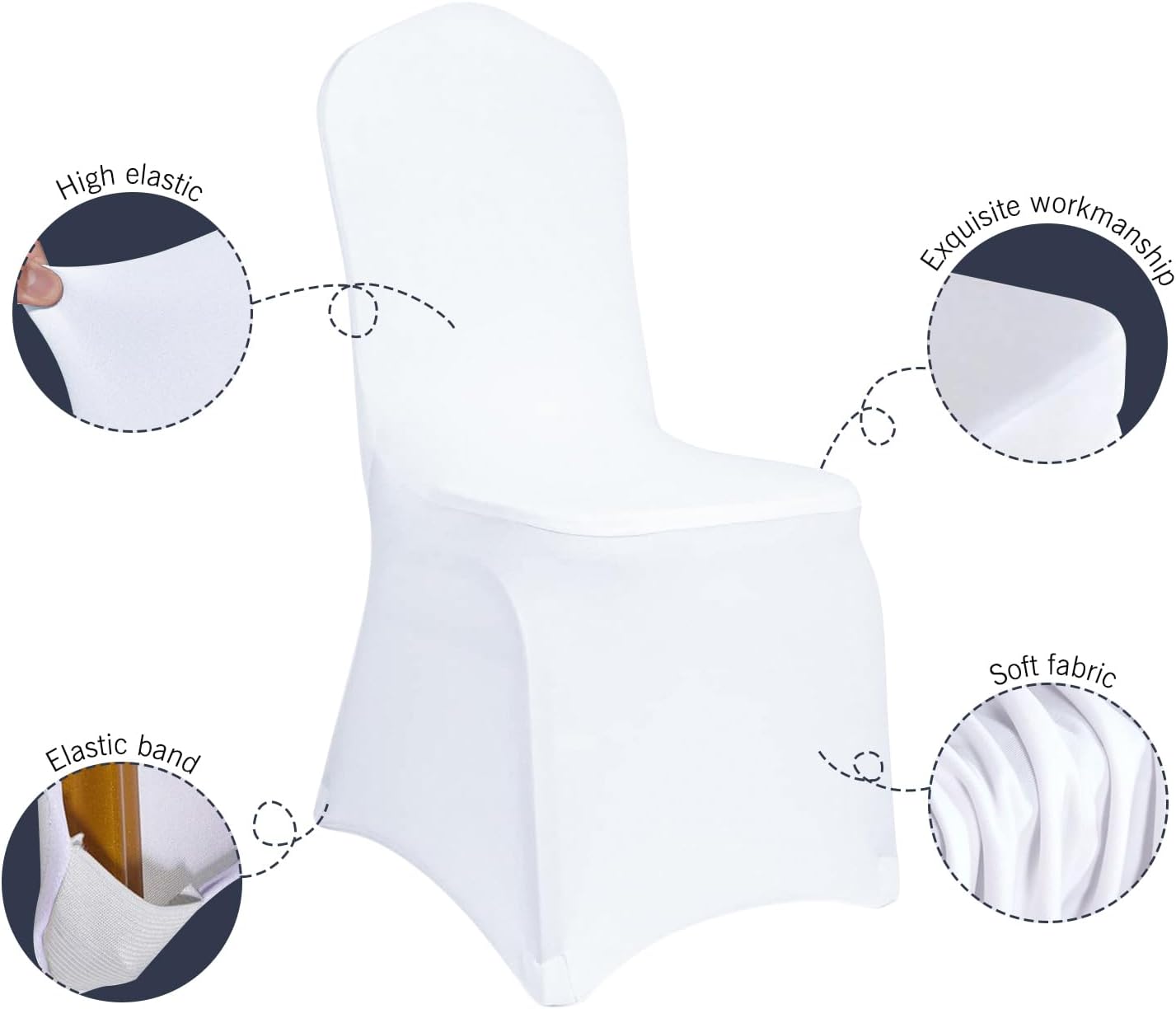 Coprisedie elastici, piedini sottili e rotondi, 150 g (confezione da 6) White - 3