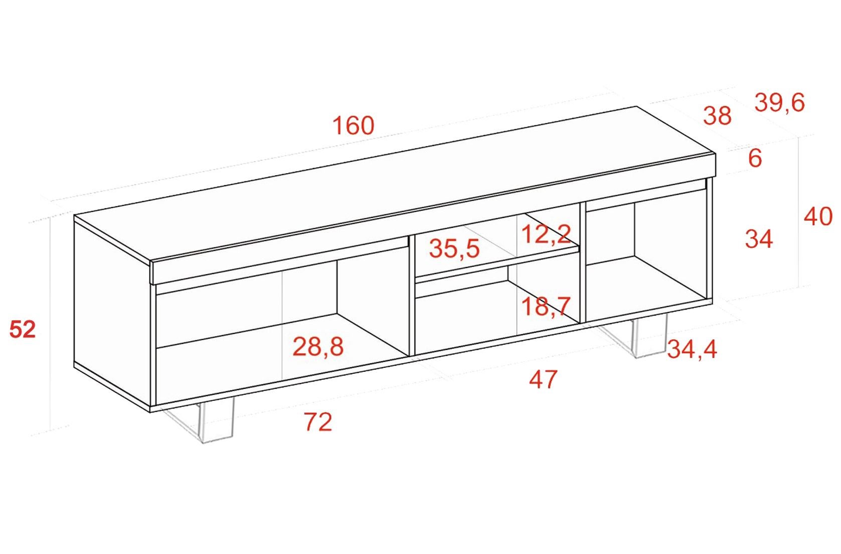 Meuble TV mod.NATURALE Chêne et Noir, 2 portes et 2 logements, salon-séjour, 160x40x53cm - 4
