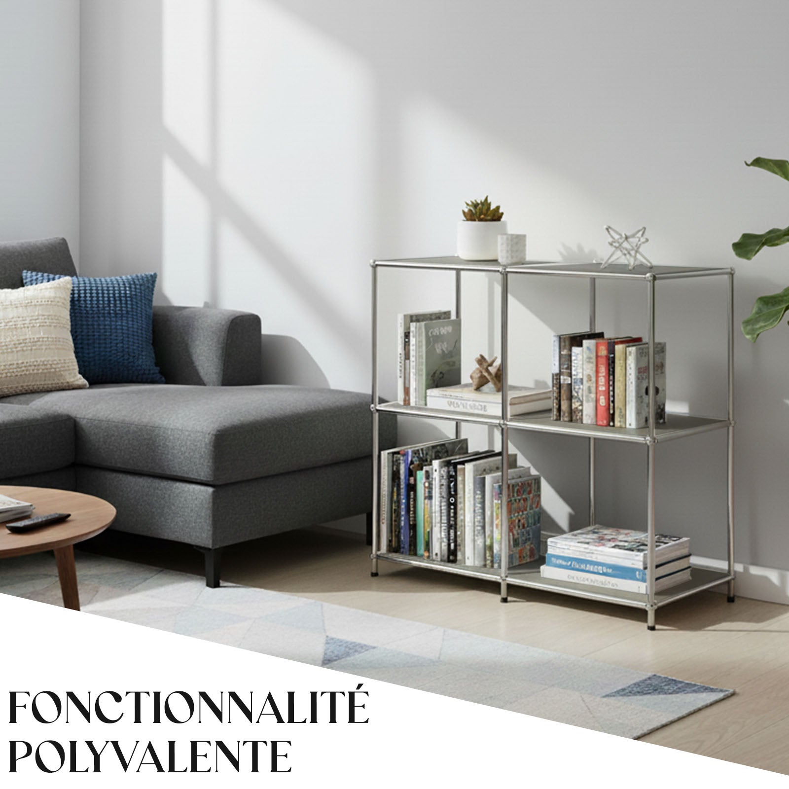 Étagère métal chromé design épuré, Concept Epuré MK-027 : 3 étages, 78 x 40 x 82 cm, Gris - 6