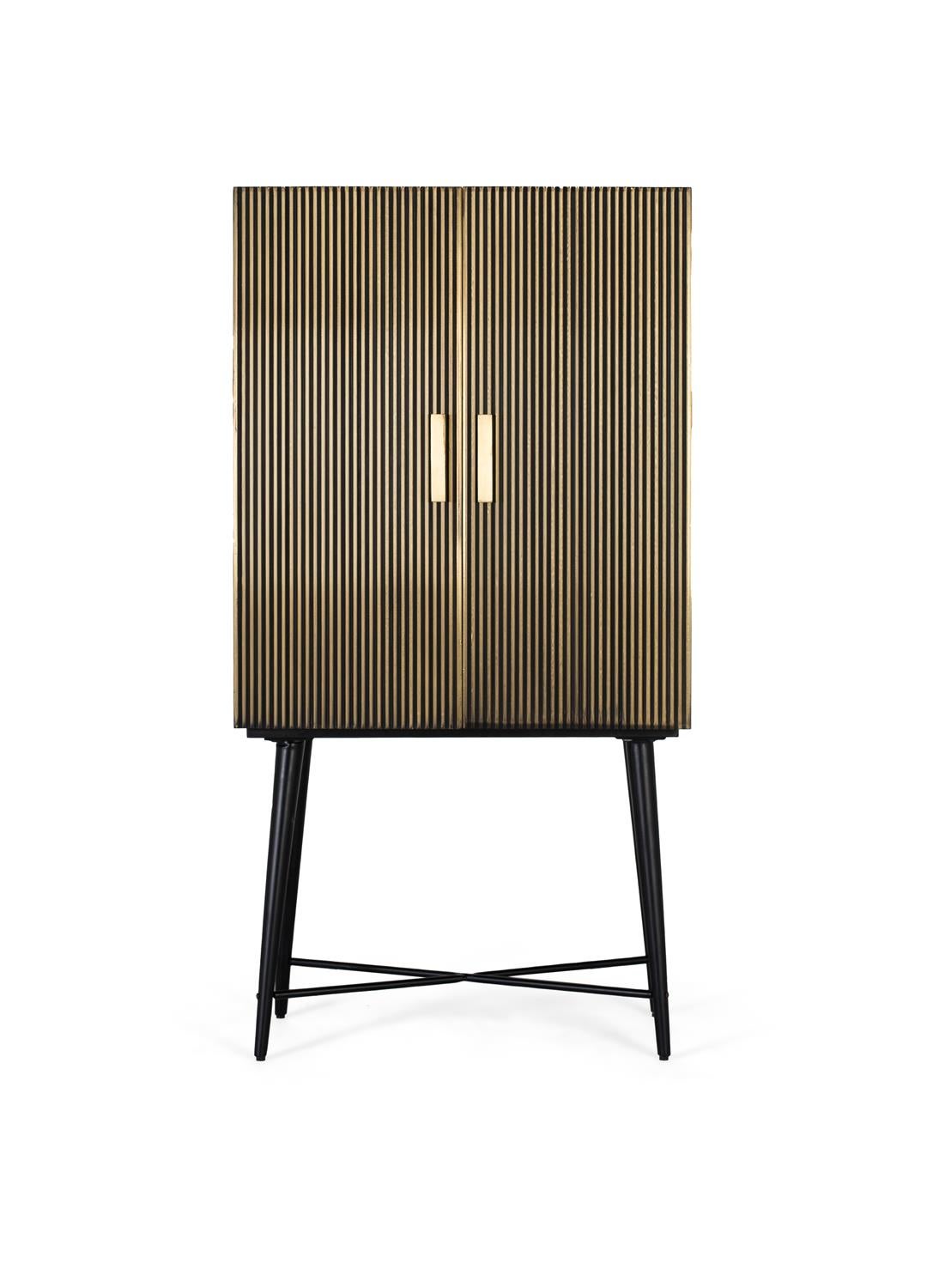 Armoire 2 portes en bois recouvertes de bronze et dessus en marbre