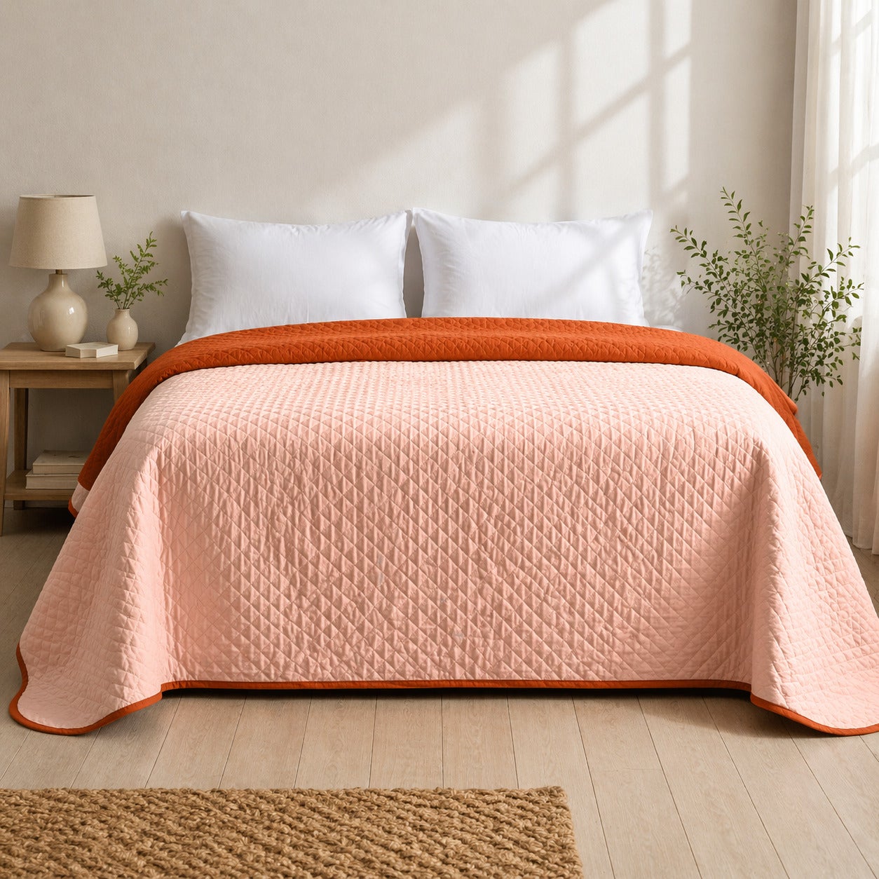 Colcha Bicolor Reversible Teja/Coral Cama 180cm Donegal Collections - 6