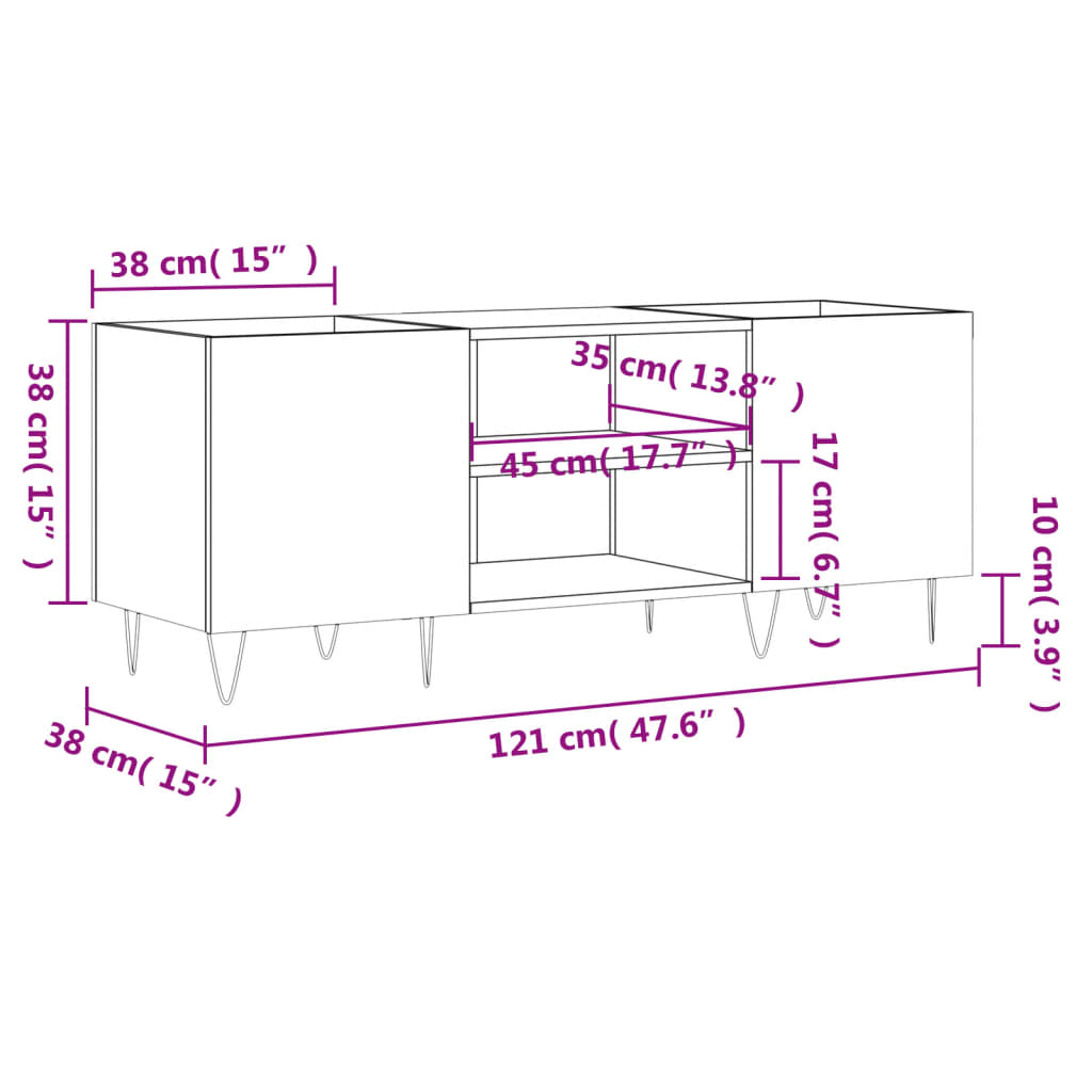 Armário de disco de madeira compensada cinza concreto 121x38x48 cm – ComfortXL - 9