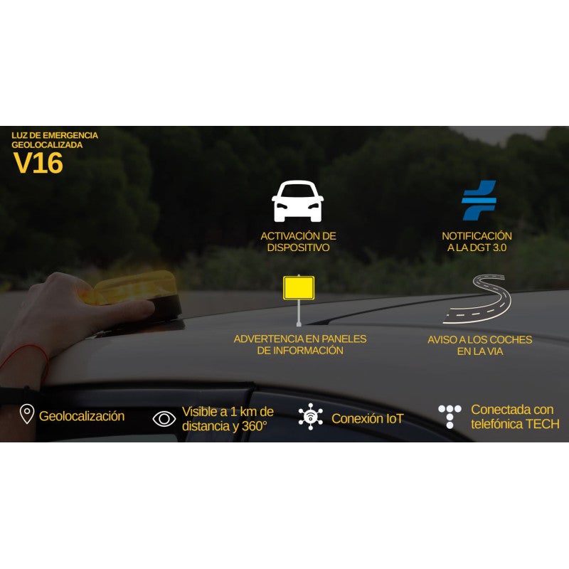 Feu Clignotant V16 Homologué - Balise De Déturgence Magnétique - Visibilité 1 Km - Pile 9V