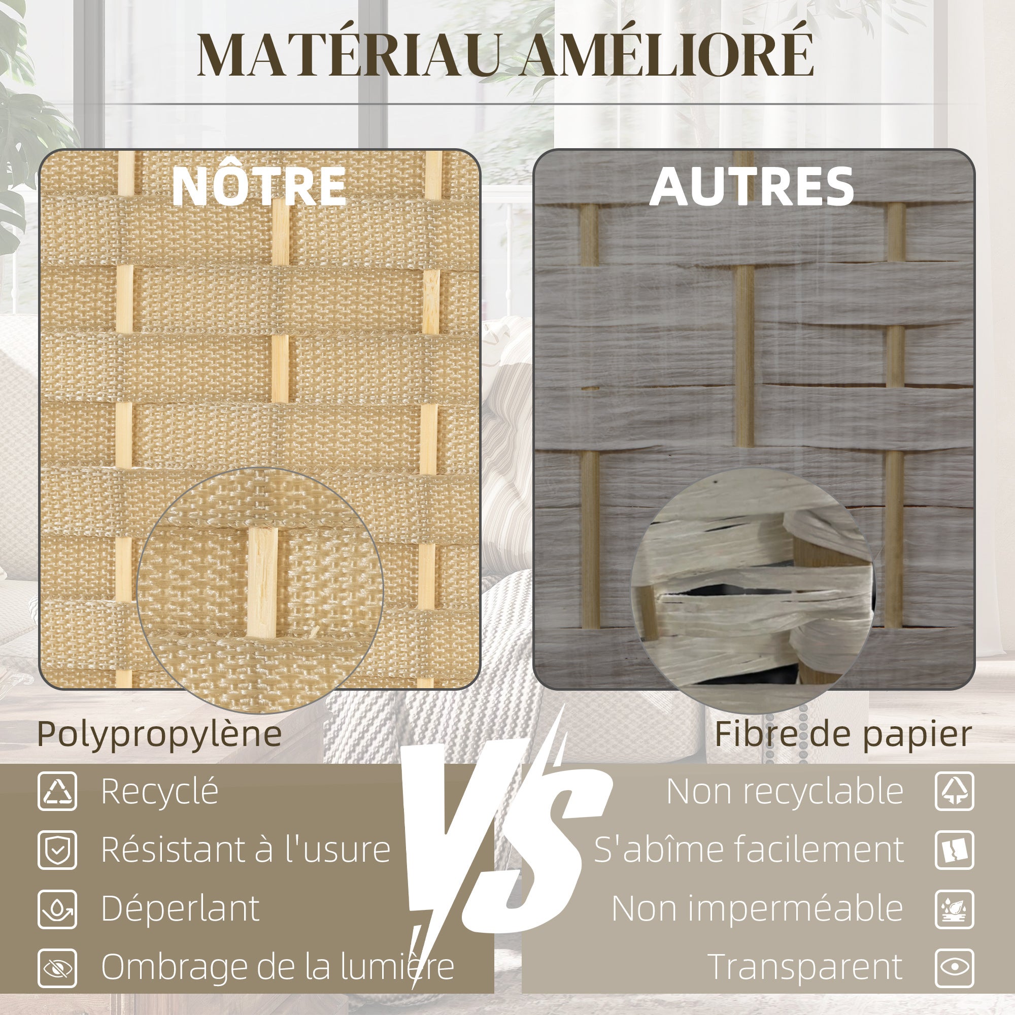 Paravent interieur bois de pin HOMCOM - 4
