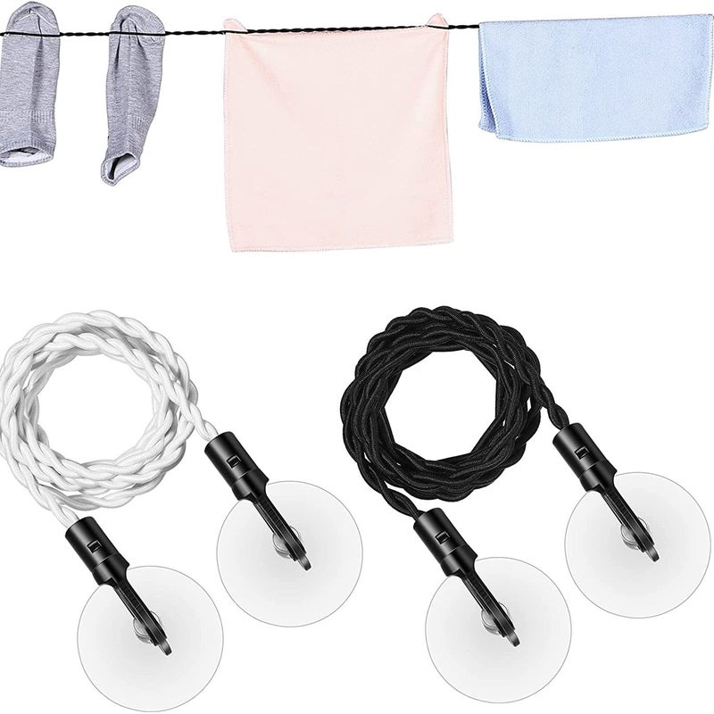 Zestaw sztuk czarny biały Linka bielizny podróżna Przenośna linka bielizny możliwością zwijania haczykiem przyssawką Akcesoria kempingowe Essentials
