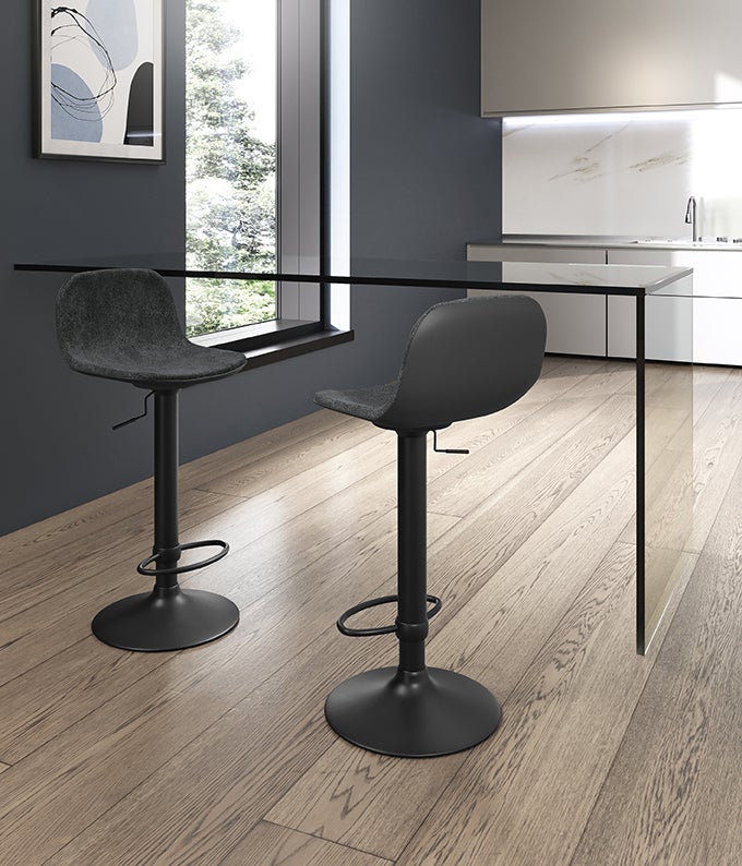 Teo - Ciemnoszary stołek z mikrofibry - Zestaw 2 szt.