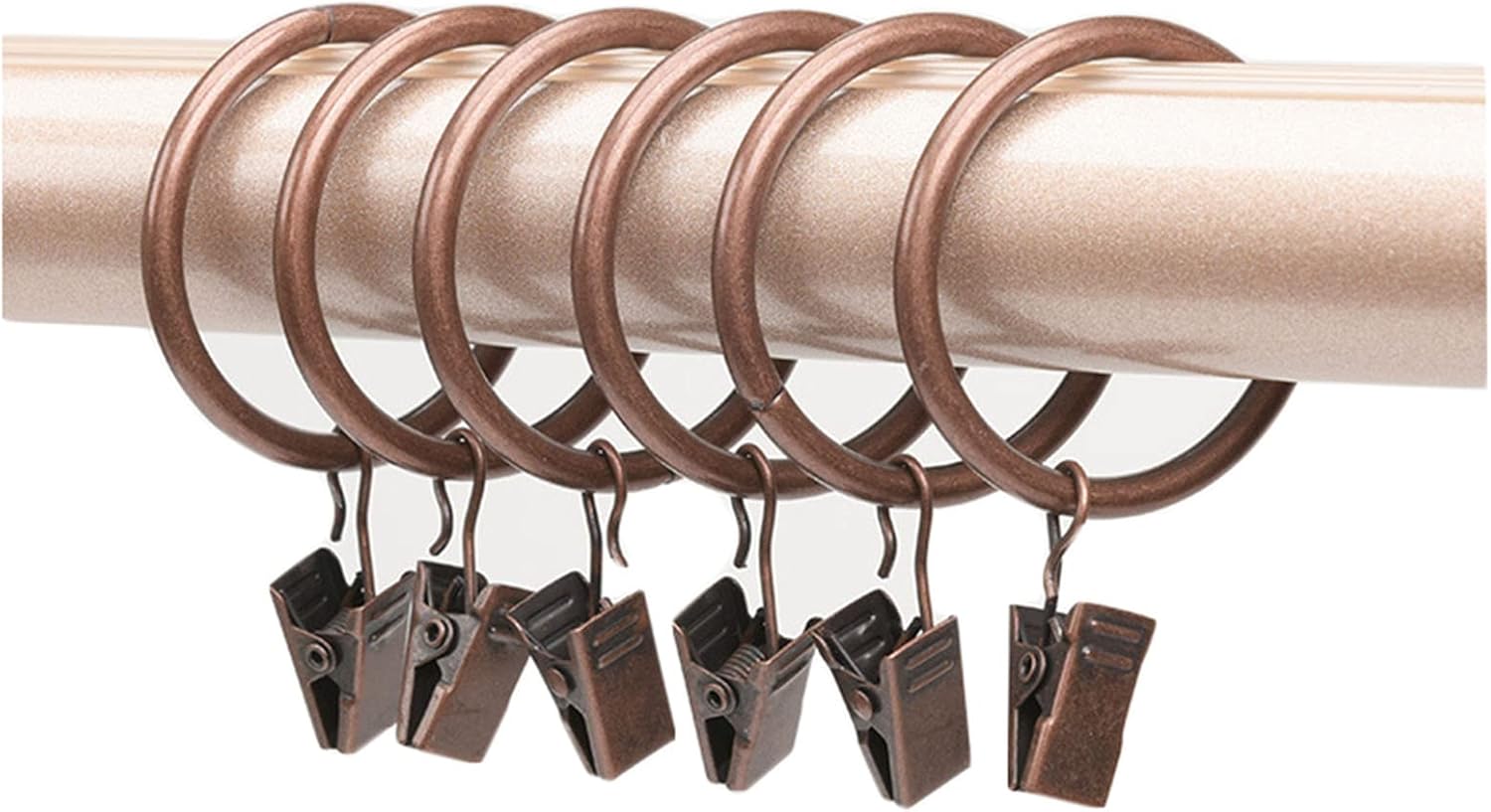 Zestaw 10 Kółek do Zasłon z Klipsami Metalowe Klipsy do Zasłon Haczyk, Klipsy do Zasłon z Kółkami (Złote, Średnica wewnętrzna 32mm)