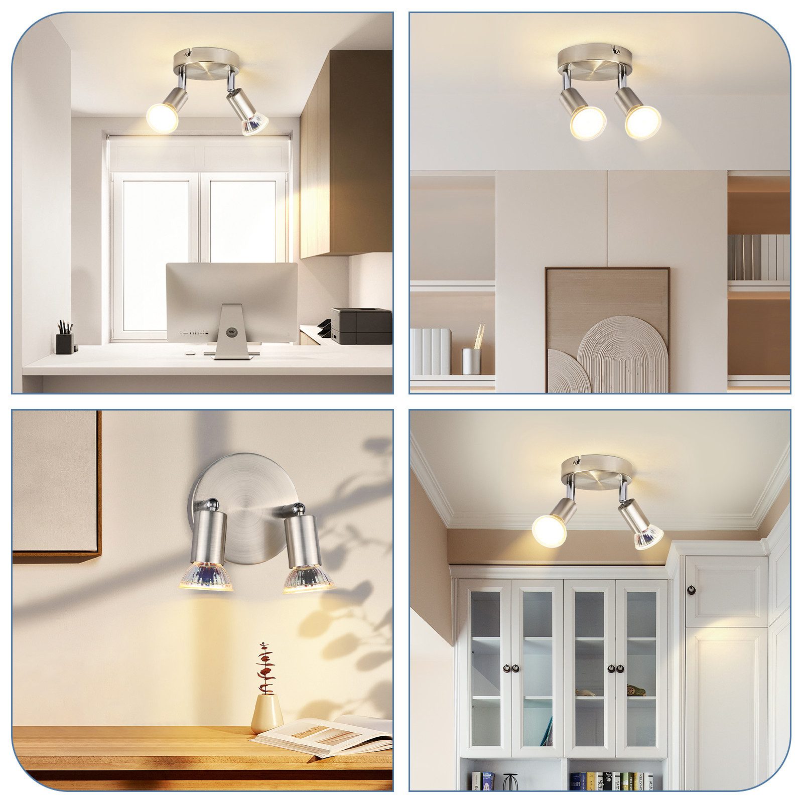 NETTLIFE Plafonnier LED GU10 -2 Spots de Plafond Ronde Moderne Spots de Plafond 350° pour Cuisines Couloir Chambre Salon - sans Ampoule chrome - 8