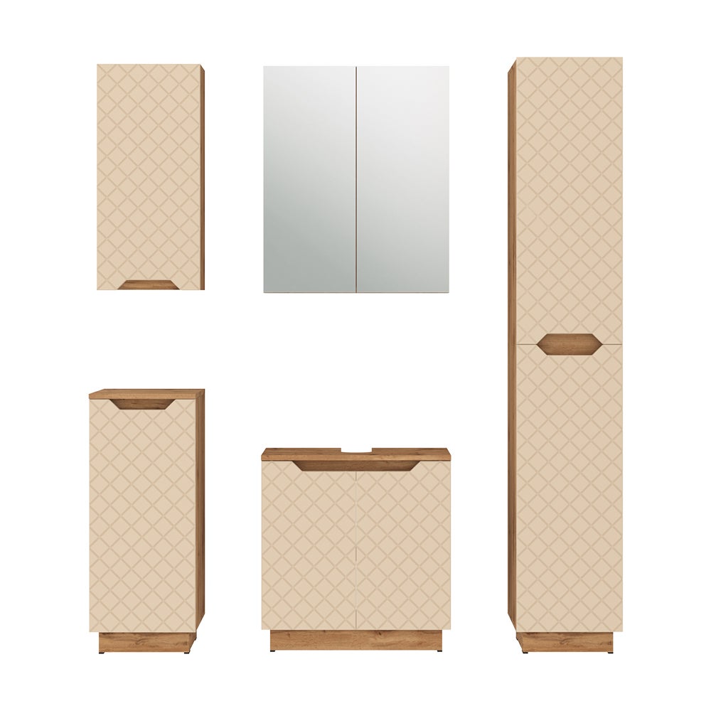 Vicco Zestaw mebli łazienkowych Lotta, Dąb/kaszmir ze strukturą płytek, 5 części