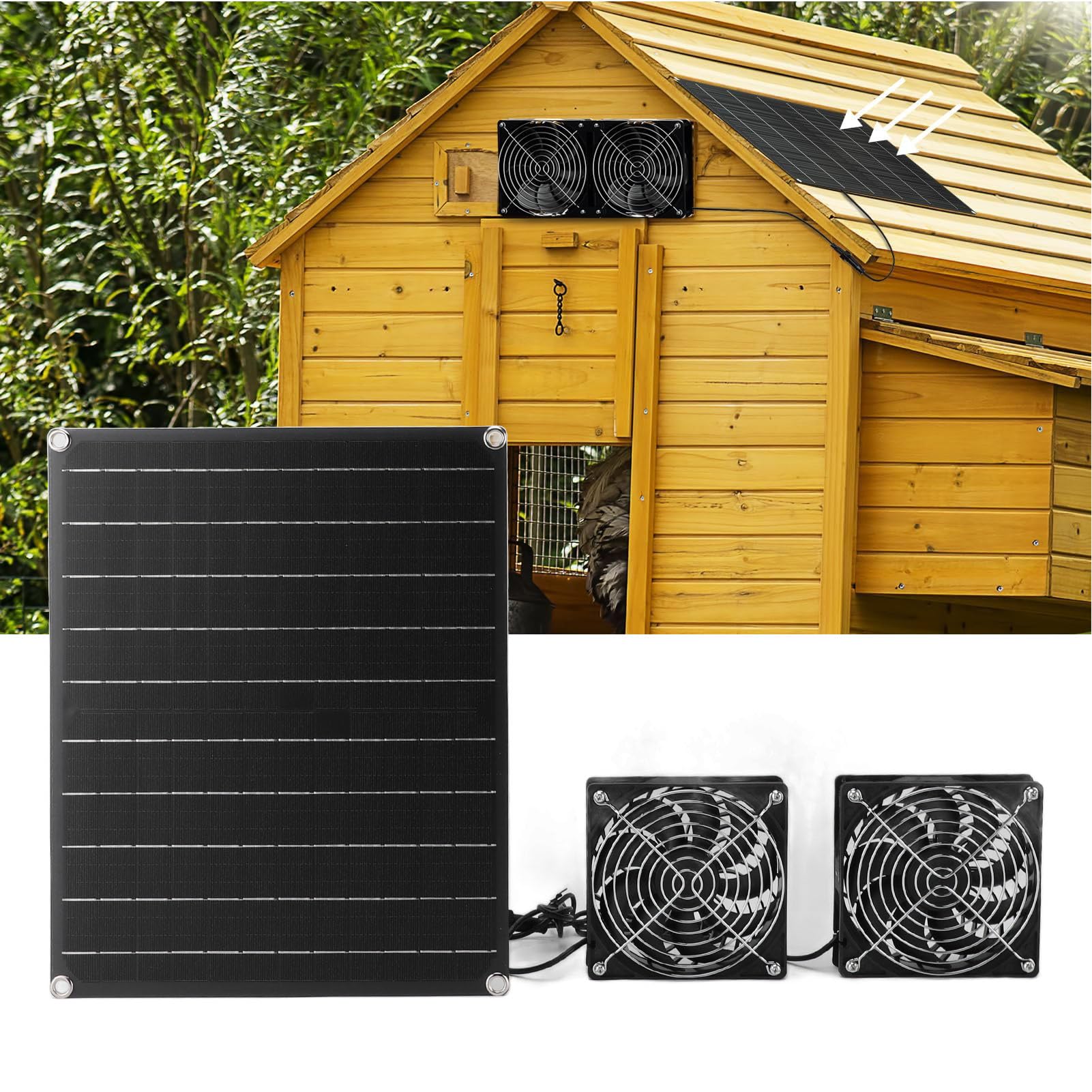 Exaustor Solar IPX7 À Prova D'Água Monocristalino 15W 12V Painel Solar Ventilador de Ventilação Galinheiro Casa de Animais de Estimação Estufa - 7