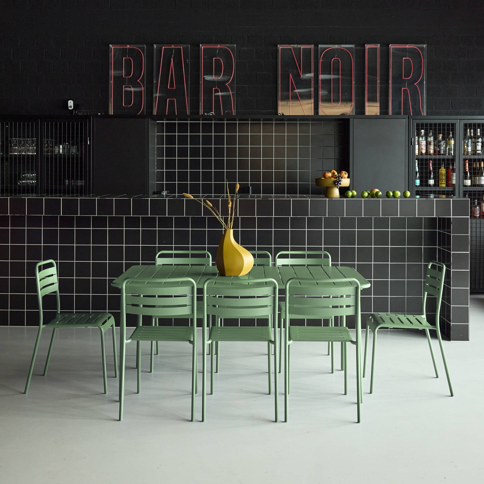 Table de jardin métal + 8 assises vert traitement antirouille. lattes et bords arrondis AMÉLIA - 2