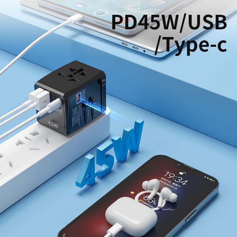 Adattatore da Viaggio Universale 150 Paesi 3 porte USB tipo A Bianco - Connettori e Adattatori Elettrici - Cavi Alimentazione - Cavi