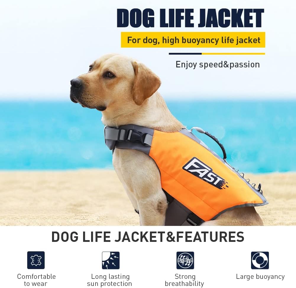Colete salva-vidas para cães - Colete flutuante ajustável para animais de estimação - Proteção para animais de estimação em piscinas, praias e passe - 5