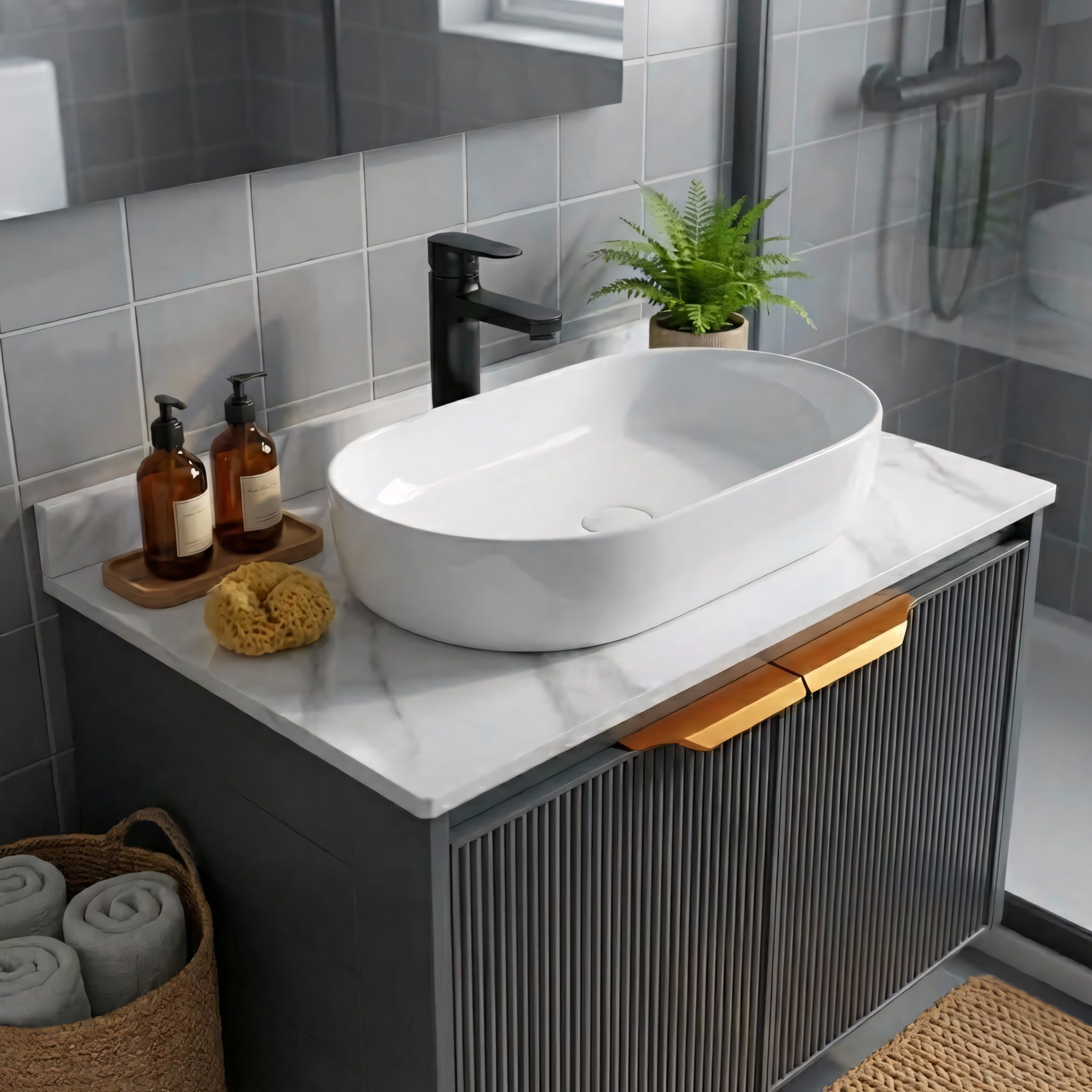 Rea Set De Mobilier De Baie Cu Blat Marti 60cm Grey | Leroy Merlin