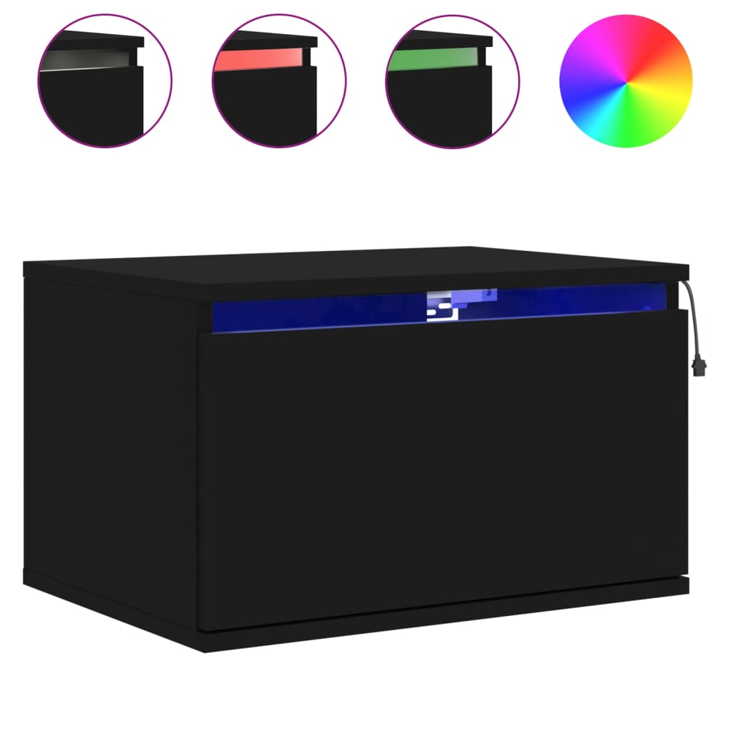 Mesitas de noche de pared con luces LED 2 piezas negro - 4