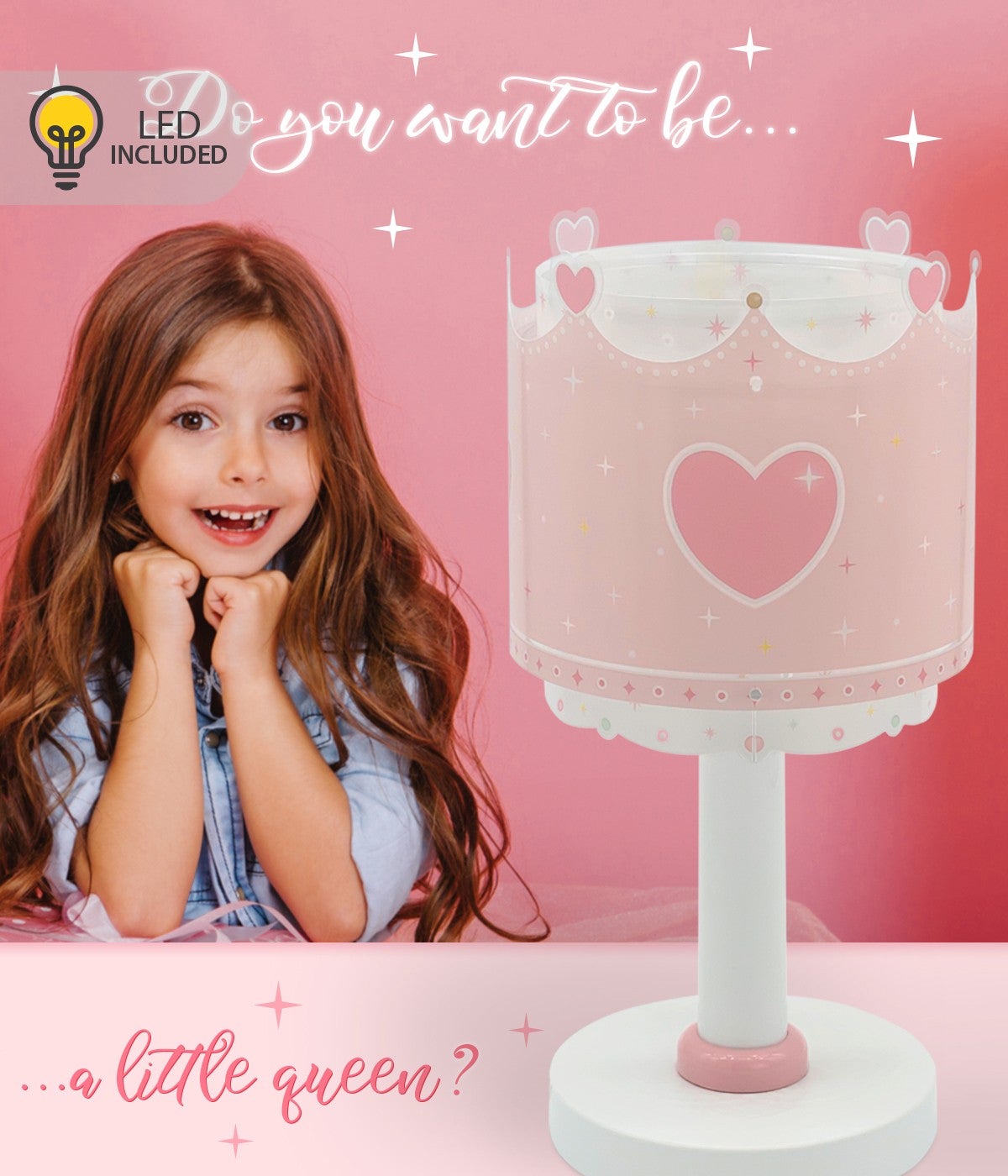 Lampka nocna LED Little Queen - Korona i serca dla dzieci