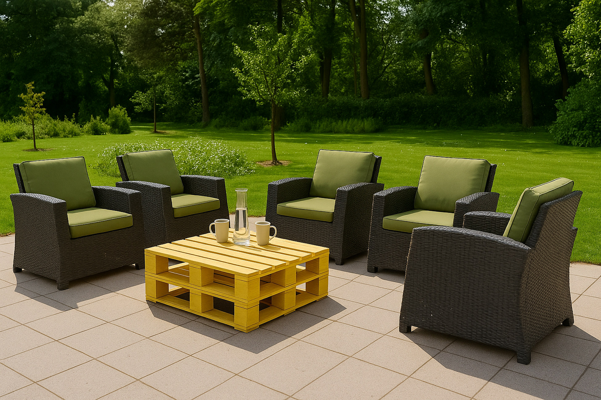 Cuscino per sedia in polyrattan 56x52x7cm Set di 4 cuscini per sedia- Cuscino per poltrona da giardino Verde/ cuscino schienale seduta per esterni - 5