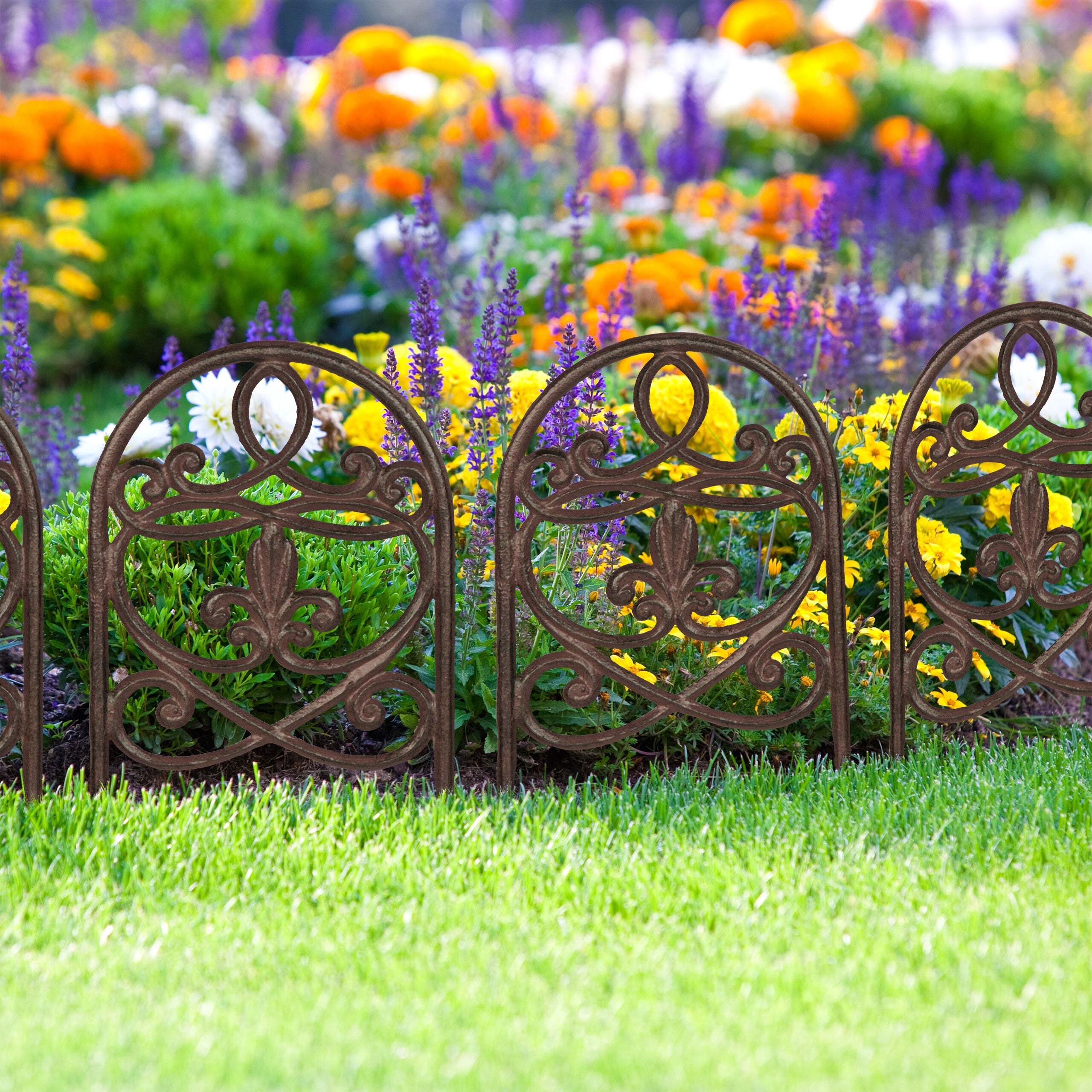 Relaxdays – Set Da 4 Bordi Per Aiuole In Ghisa, Recinzione Vintage Per Giardino E Prato, H 37 Cm, Colore Marrone, Stile Retrò