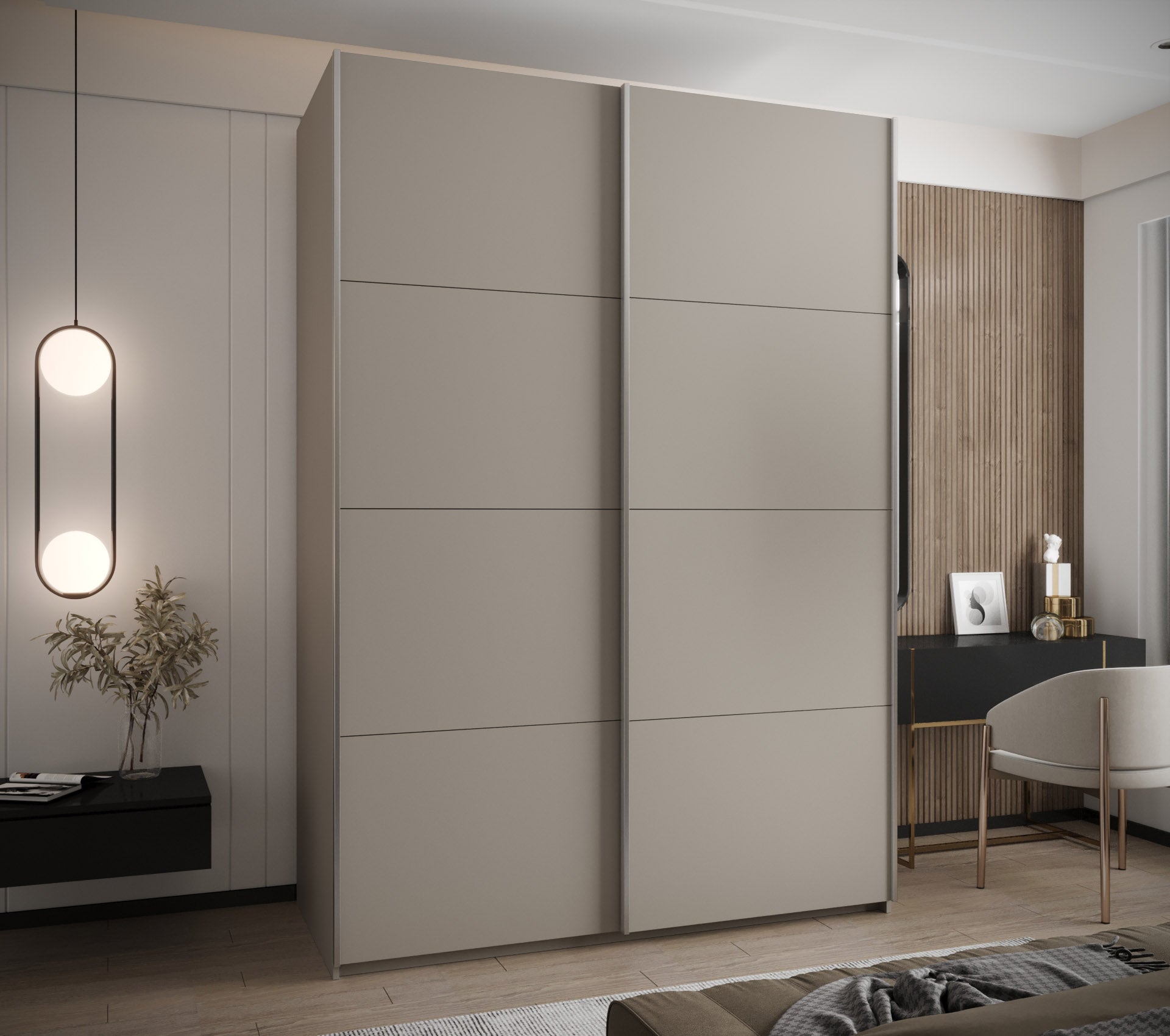 Szafa przesuwna wysoka Lux 1 180 x 64 x 245,5 cm kaszmir + kaszmir + u. srebrny - Abiks Meble - 2