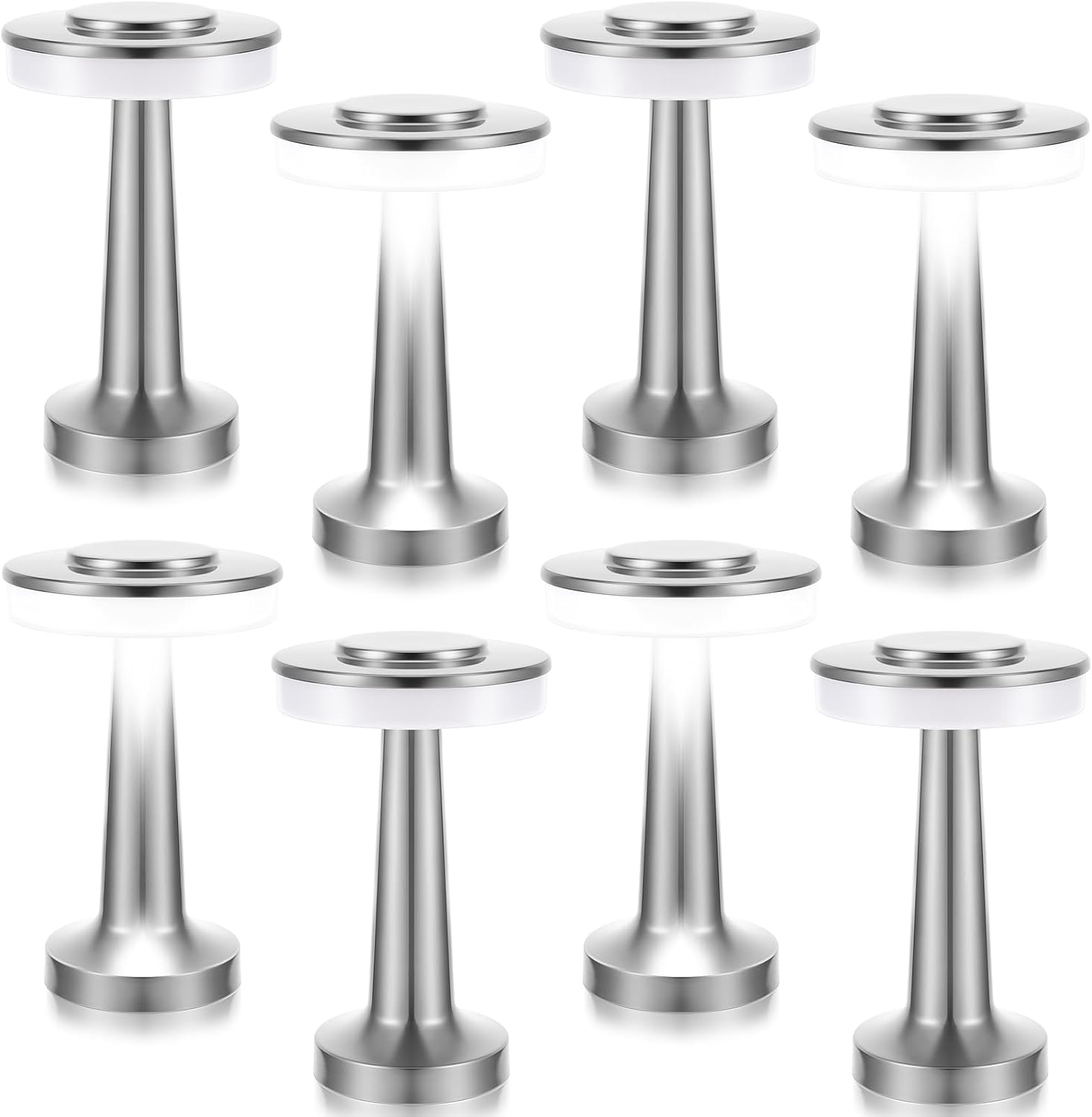 Lampa biurkowa LED Space Silver Wireless, 12,5 x 12,5 x 20,5 cm, 8 sztuk, 2 W, 3-tonowa, przenośna lampa bezprzewodowa z czujnikiem dotykowym