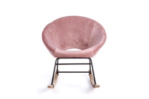 Poltrona Sedia Dondolo Annika in Velluto Rosa Antico Elegante