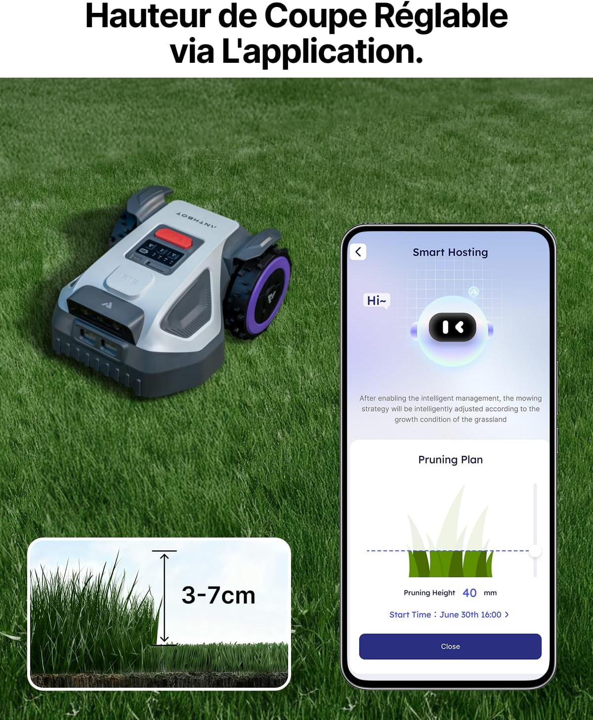 Tondeuse Robot sans Fil Périphérique,Max. 1200m²,NetRTK,4G,ACC Cartographie Automatique, Gestion Multi-Zones,Programmation de la Tonte,ANTHBOT M9 - 8