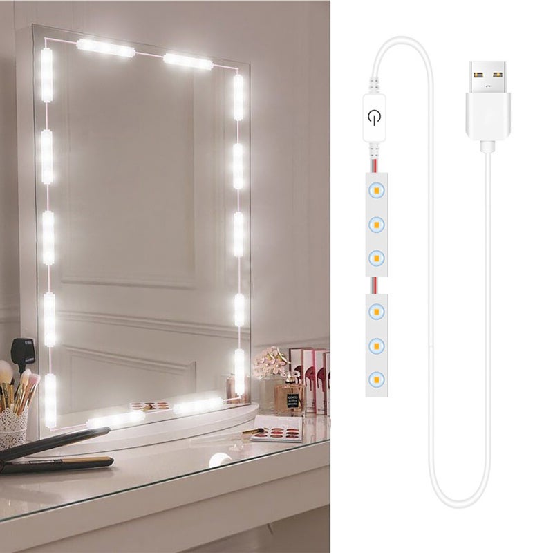 Światła Lustra Do Makijażu LED, Regulowane Sterowanie Dotykowe, Światła Toaletki Łazienkowej, Kabel USB, Taśma LED Lustra Toaletowego