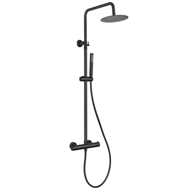 Colonna doccia con miscelatore termostatico nero, doccia a poggia nero, acciaio Inox, con soffione e doccetta a mano - LOMAZOO Pandora