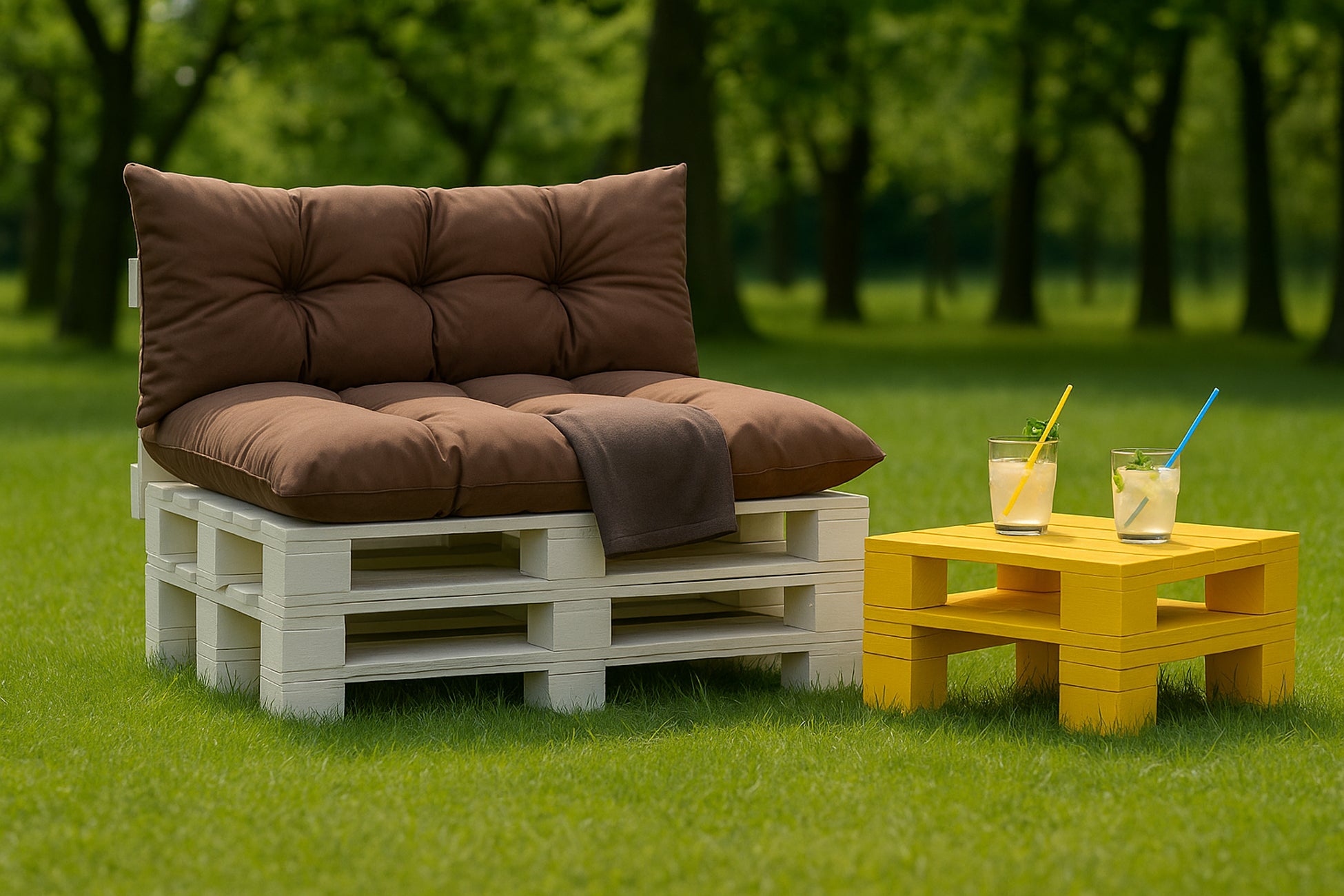 Coussins pour palettes, Assise 120x50 et Dossier 120x40cm Marron, coussins canapé / coussin palette in / extérieur, SETGARDEN - 3