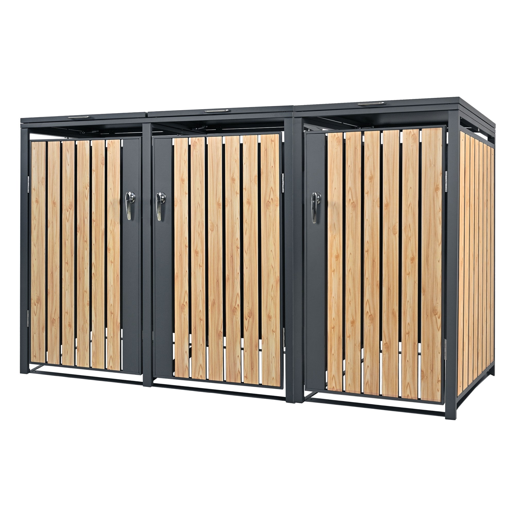 ML-Design pojemnik na śmieci 240L 200x80x116,3 cm stalowy antracytowy wygląd modrzewia odporny na warunki atmosferyczne uchylna pokrywa do 3 tony
